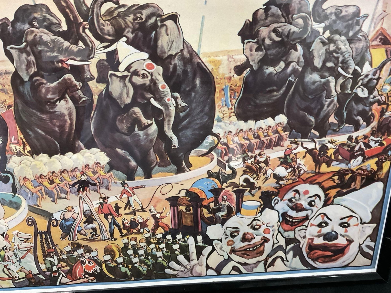 Framed Vintage Repro Ringling Bros. and Barnum & Bailey Circus Poster w/Clowns & Elephants, 26x34... - 3
