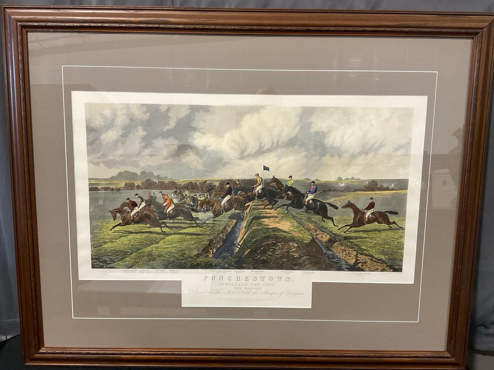 Framed Etching Litho Punchestown, Conyncham Cup 1872 by J. Sturgess, 35x45 inches: The piece is marked published June 1st 1874. Appears to be in good shape. The piece measures approx 35h x 45w x 3d inches. See pics. E-6550 *Freight Required if shipped, Buyer