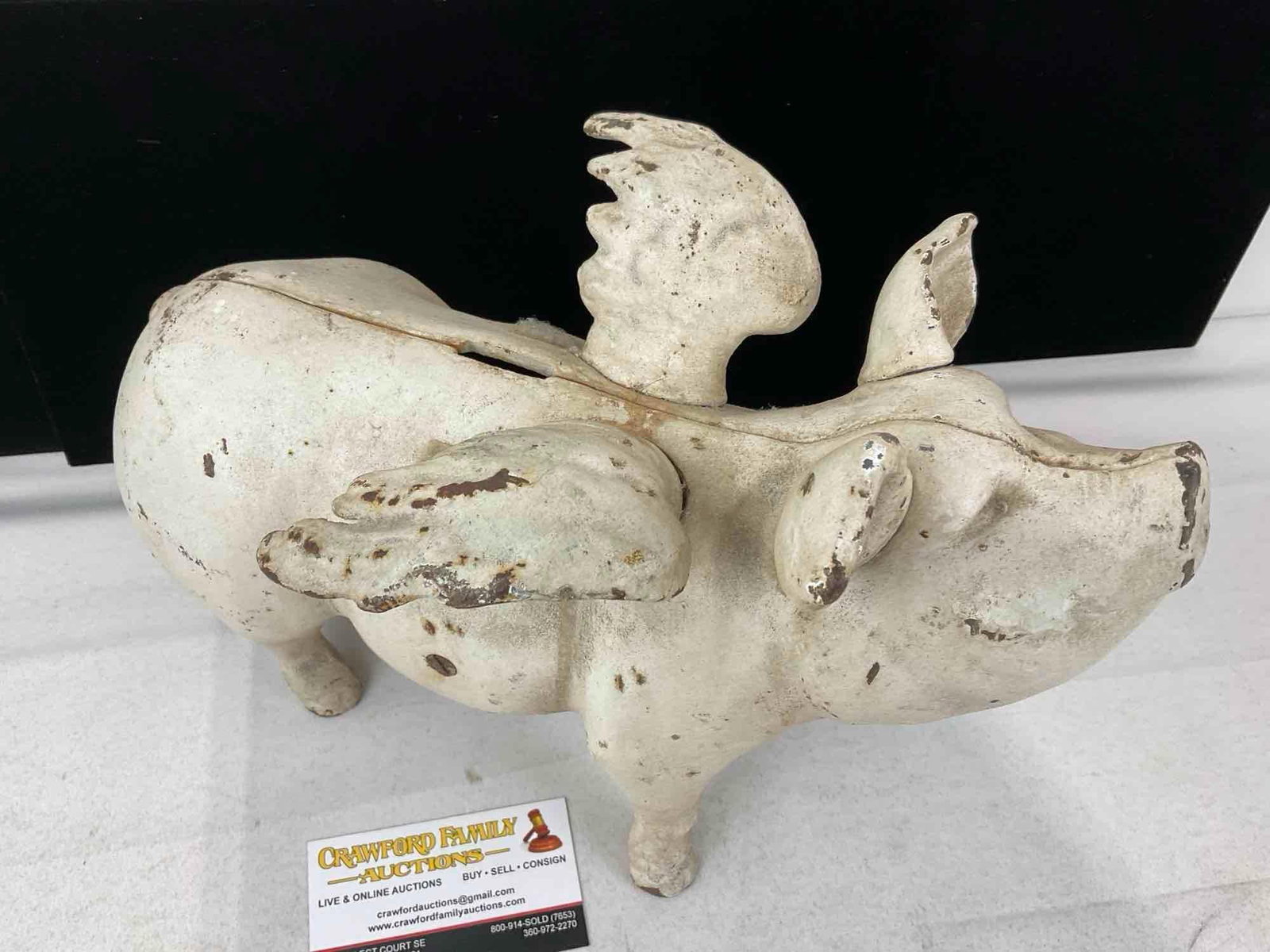 Cast Iron Department 56 Flying Pig, Painted White, 9x14x8 inches - 2