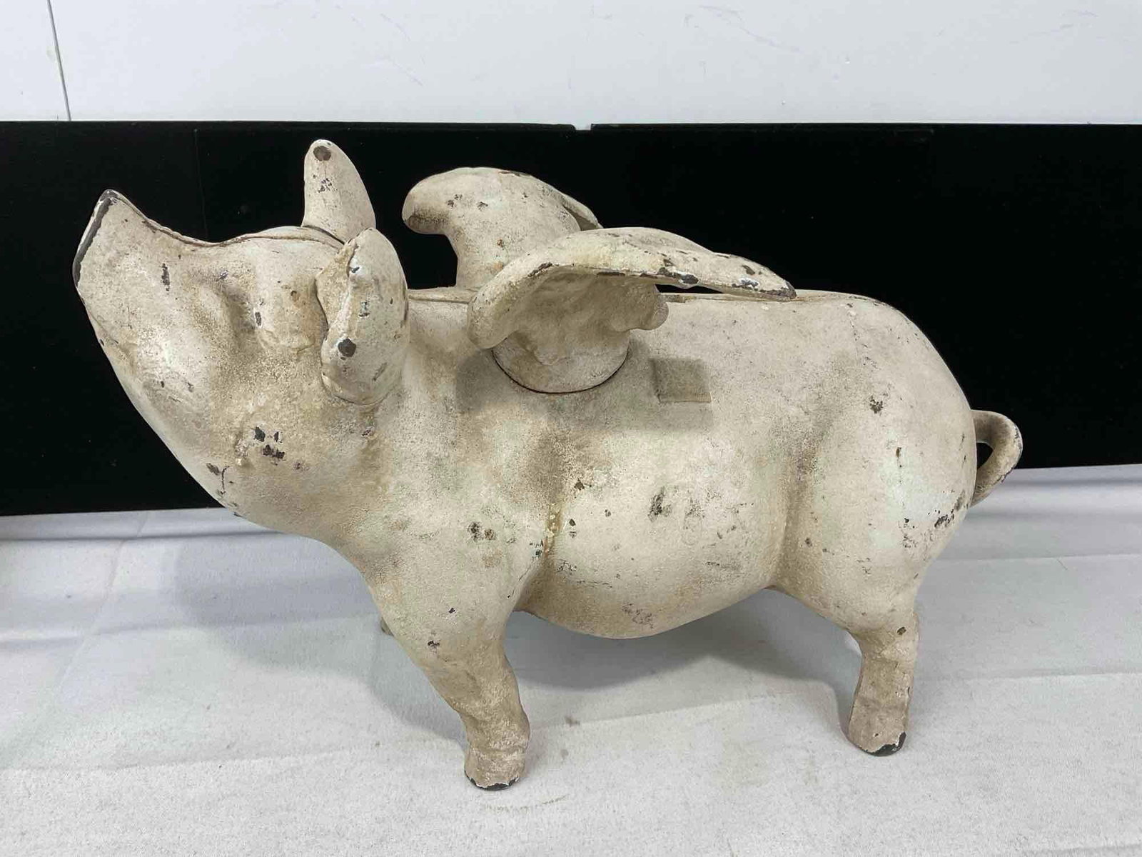 Cast Iron Department 56 Flying Pig, Painted White, 9x14x8 inches - 3
