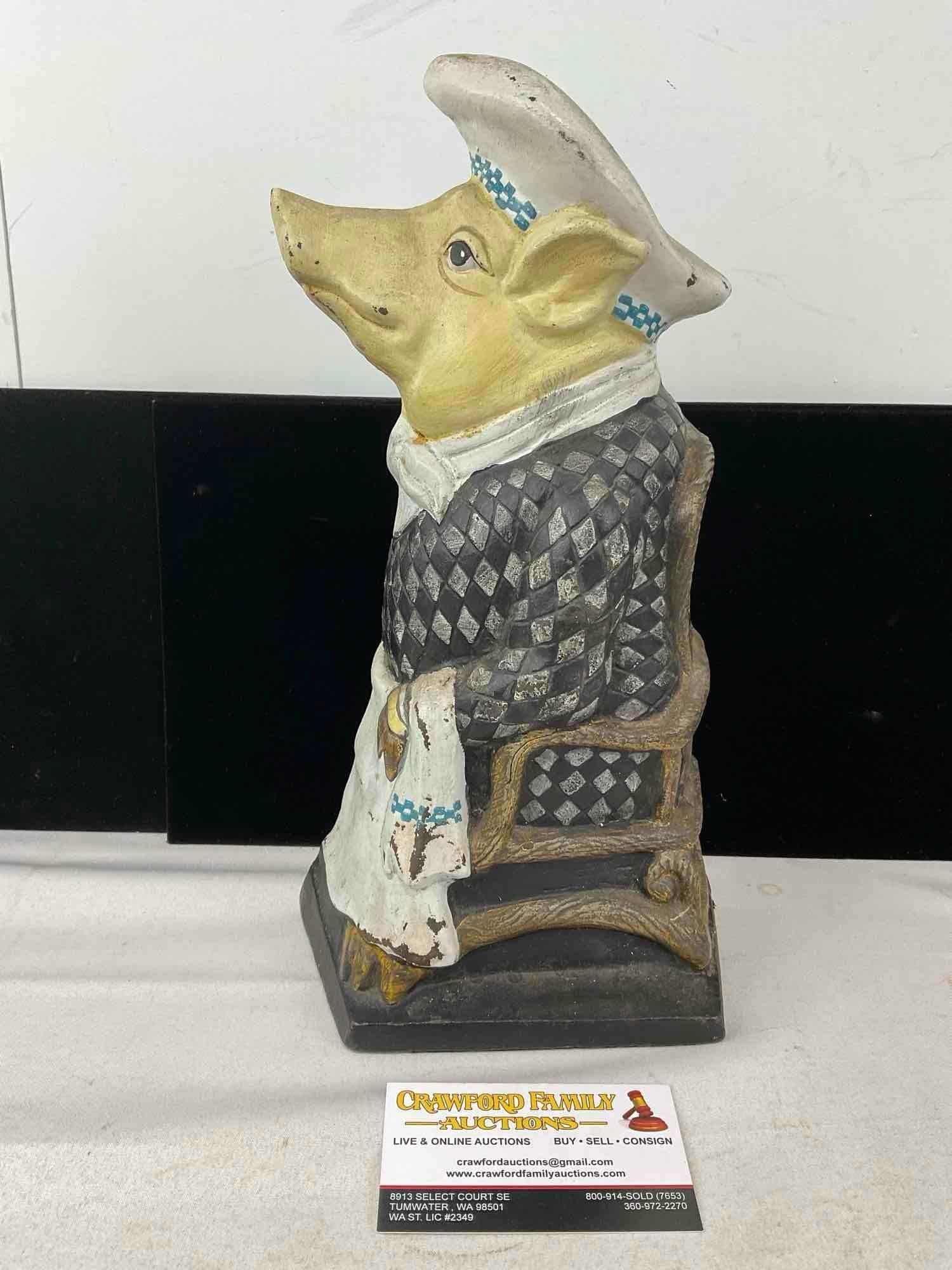 Department 56 Cast Iron Pig Figural Door Stop, 13x8x4 inches: Appears to be in fair to good shape, some lost finish. The piece measures approx 13h x 8w x 4d inches. See pics. E-6230