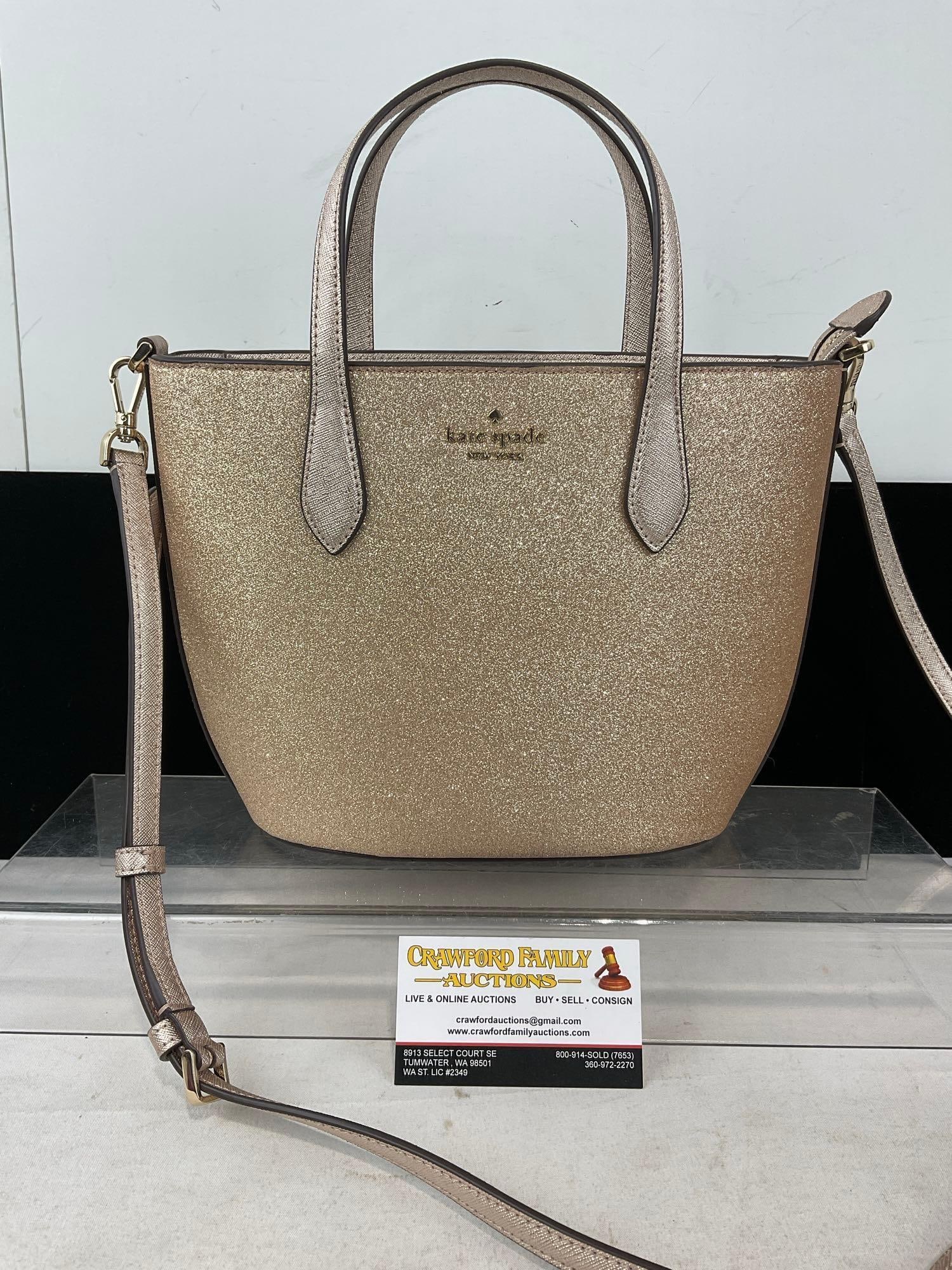 Kate Spade New York Glitter Glimmer Small Satchel, Handbag, 13x11x4 inches: Appears to be in good shape. The piece measures approx 13h x 11w x 4d inches. See pics. E-6230