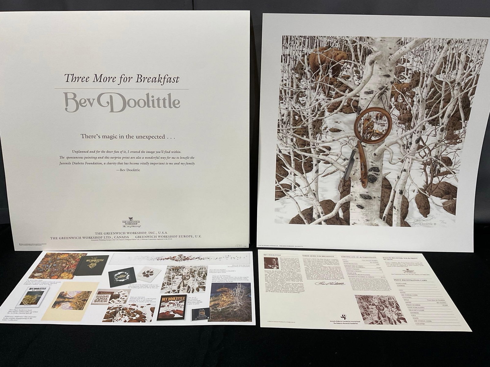 Unframed Signed & #d 1580/20000 Litho, titled Three More For Breakfast by Bev Doolittle, 20x20 w/...: All from the same collection. Appears to be in good shape. The piece measures approx 20h x 20w x 2d inches. See pics. E-6350 Value 250 to 500
