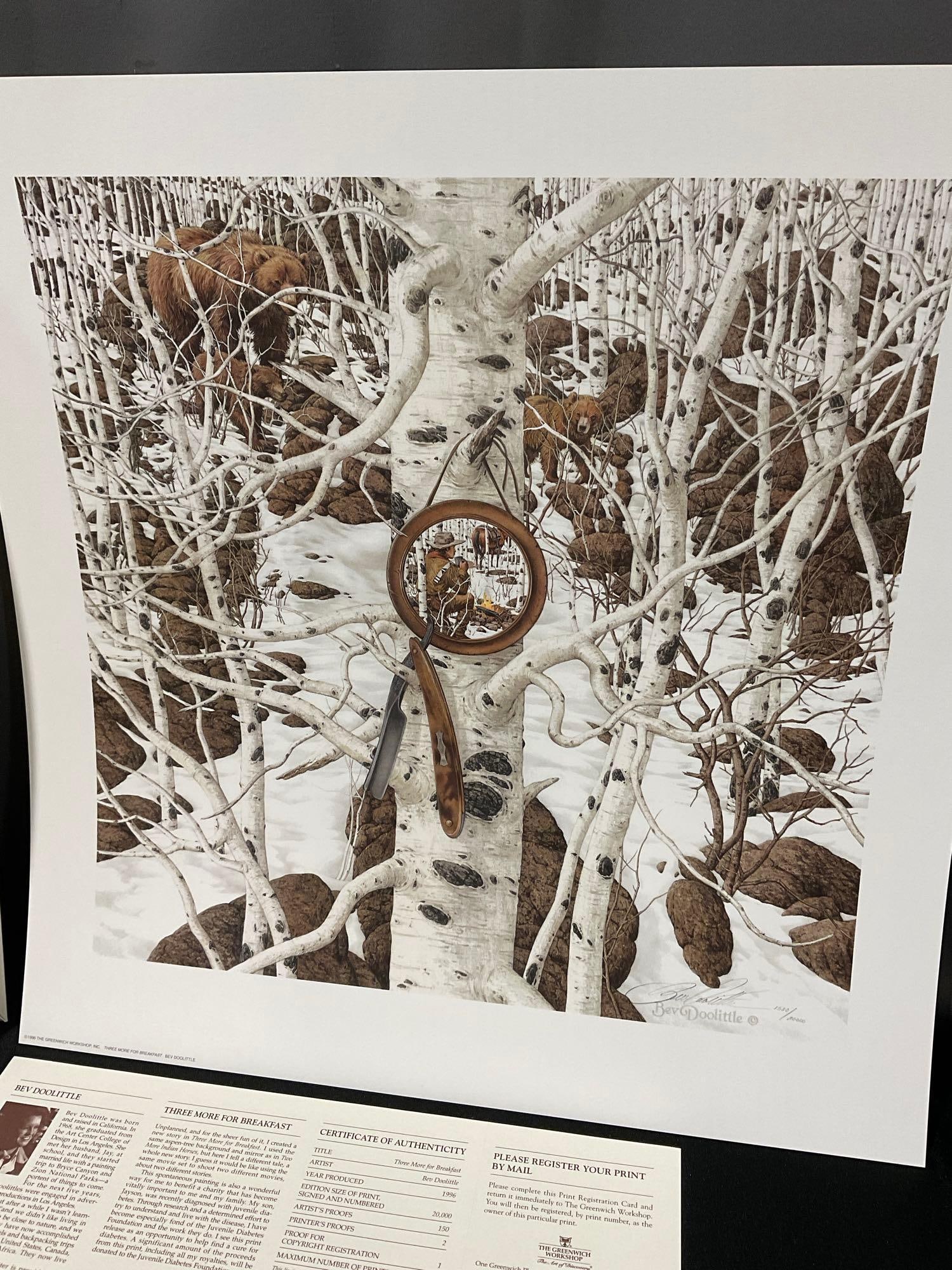 Unframed Signed & #d 1580/20000 Litho, titled Three More For Breakfast by Bev Doolittle, 20x20 w/... - 3
