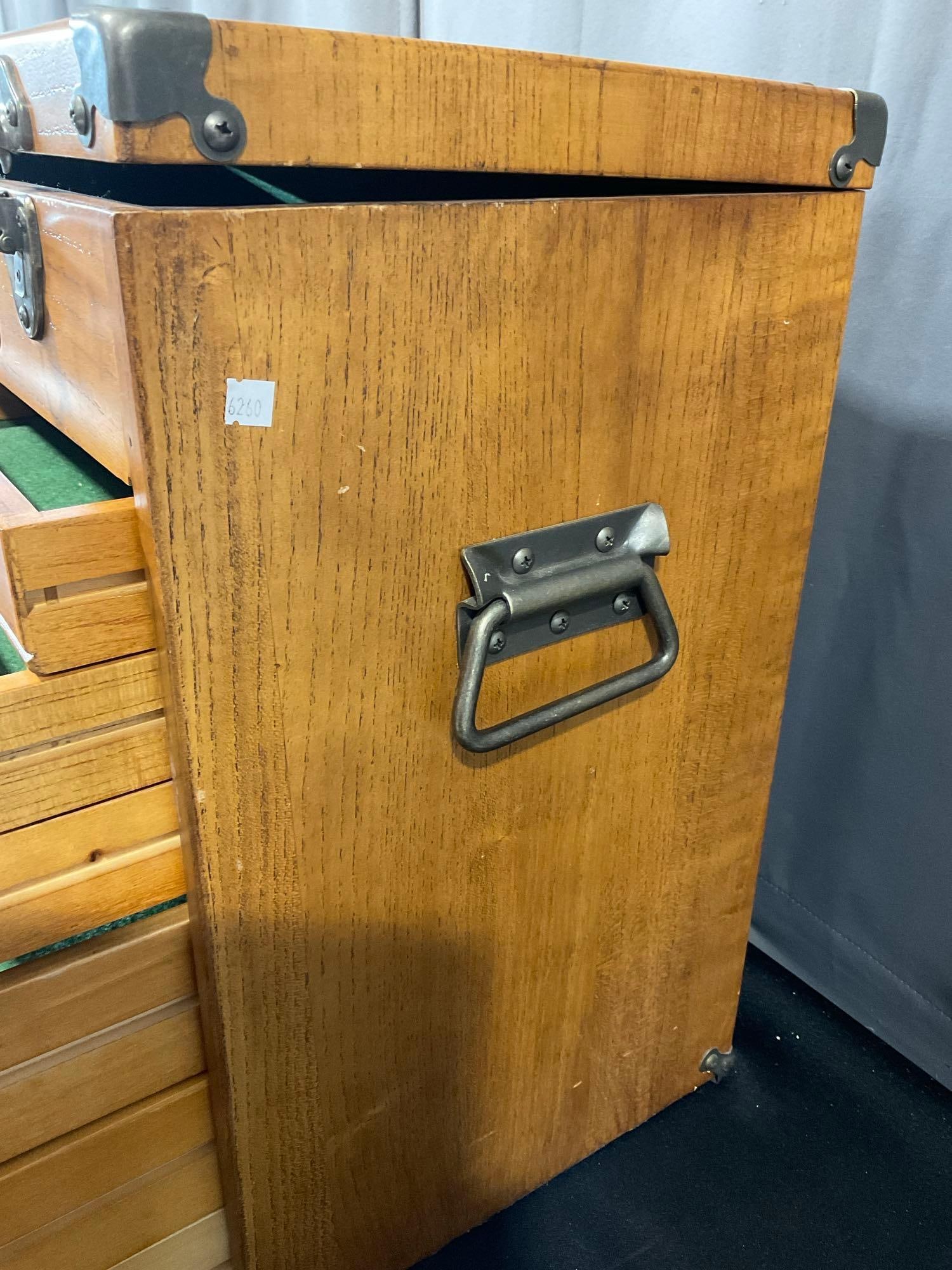 Large Machinists Tool Chest w/10 drawers, & top compartment, no key, Oak Wooden - 4