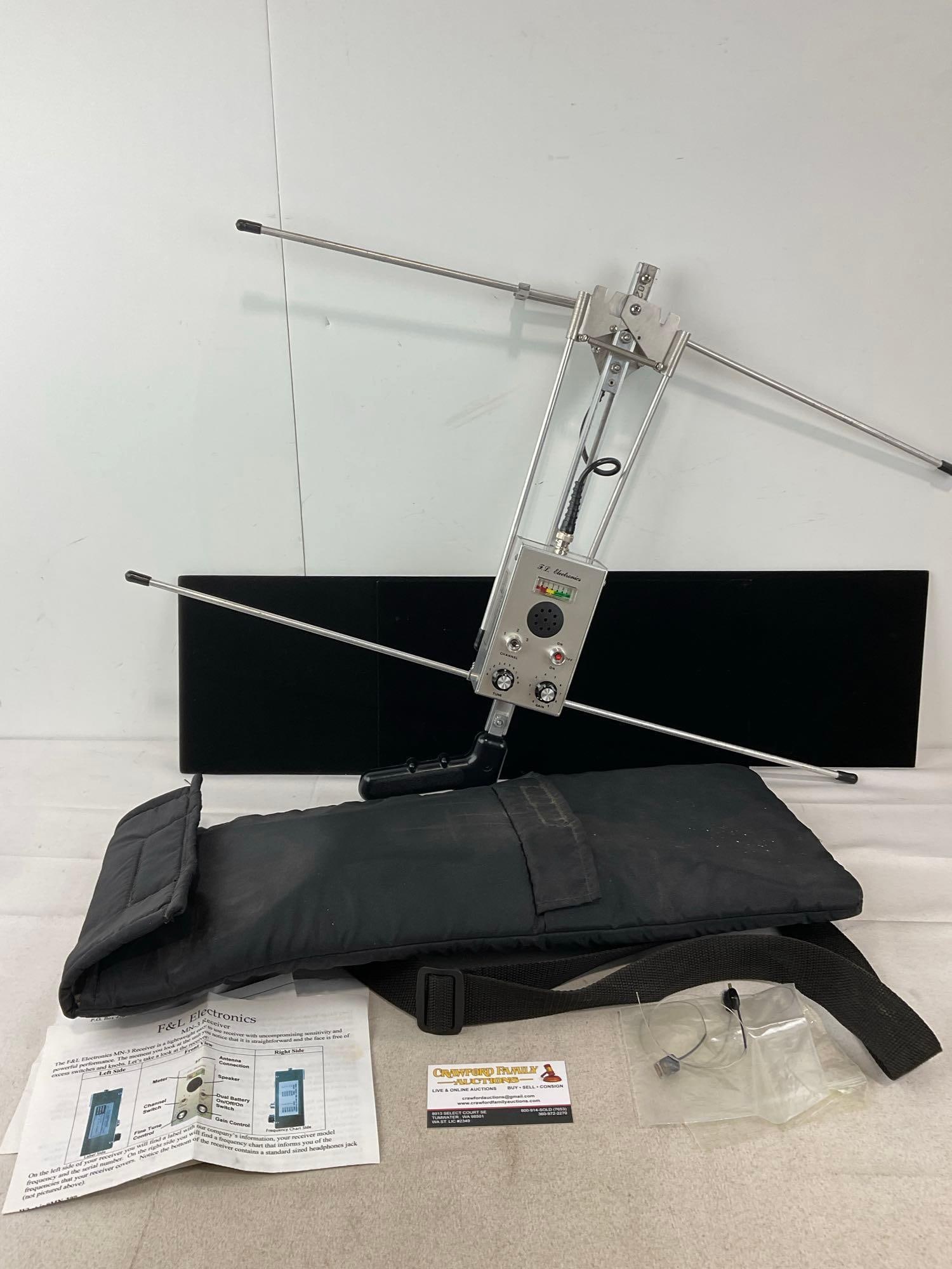 F&L Electronics MN-3 Receiver, & antenna, w/case: Appears to be in good shape. The piece measures approx 23h x 10w x 6d inches. See pics. E-6260