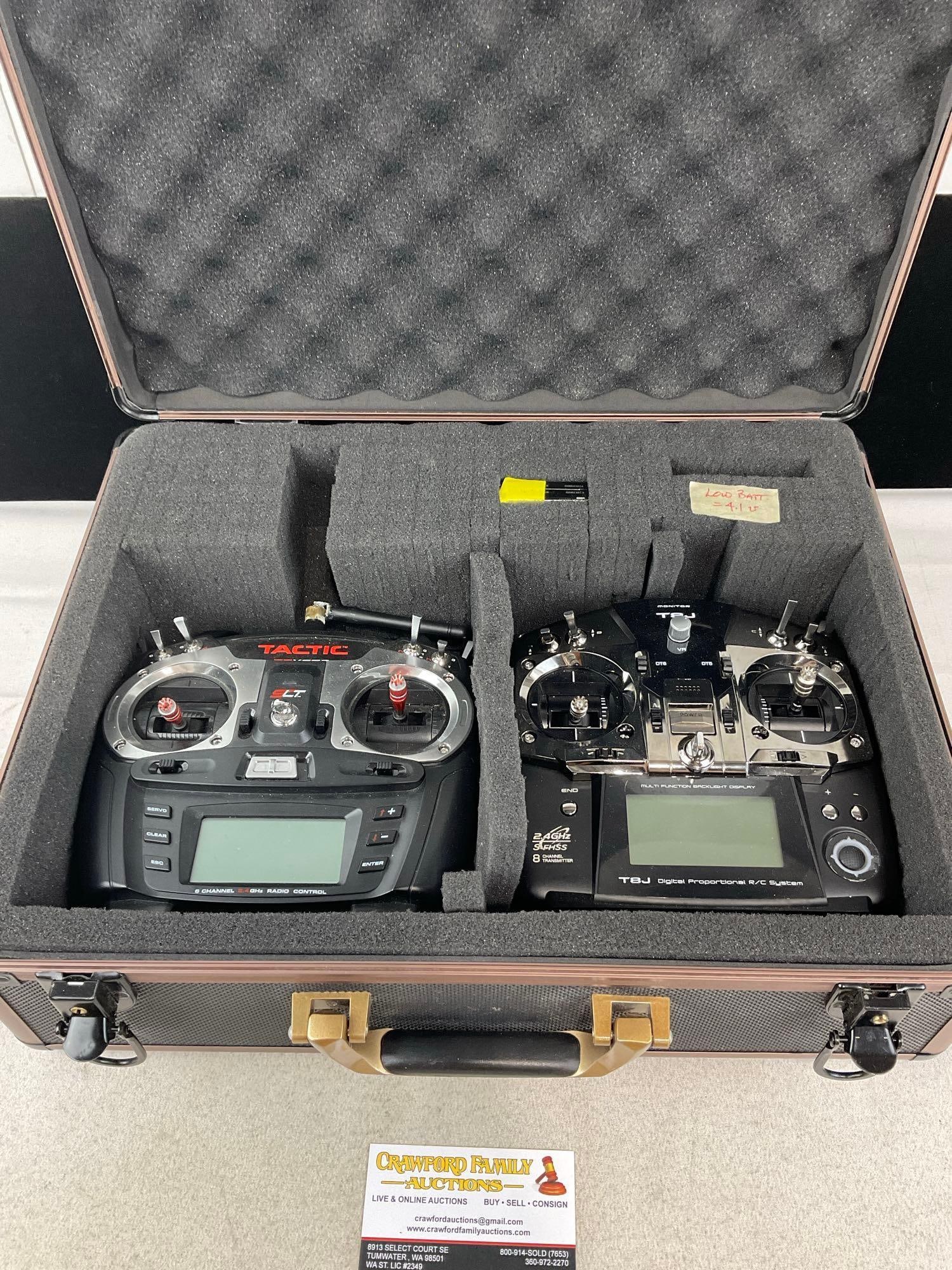 Tactic TTX650 & Futaba T8J 2.4 GHz Radio Control Transmitters, in hard case w/foam: Appears to be in good shape. The piece measures approx 7h x 17w x 14d inches. See pics. E-6260