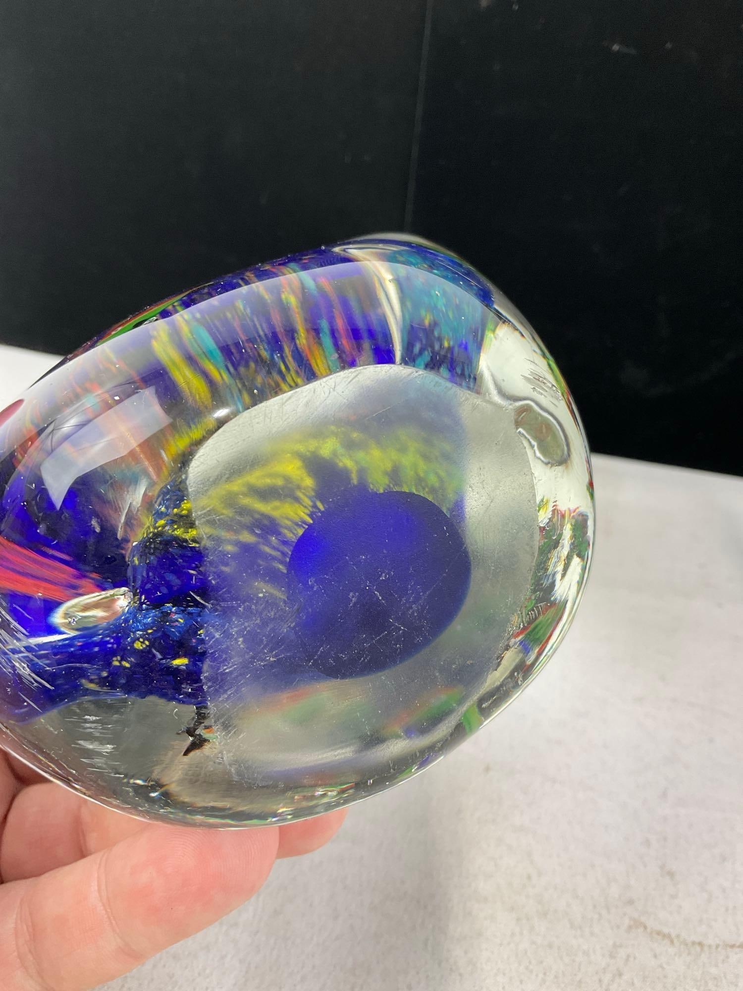 Lovely Handblown Glass Paperweight w/Coral & Tiny Fish inside, & Blue Glass Manta Ray - 4