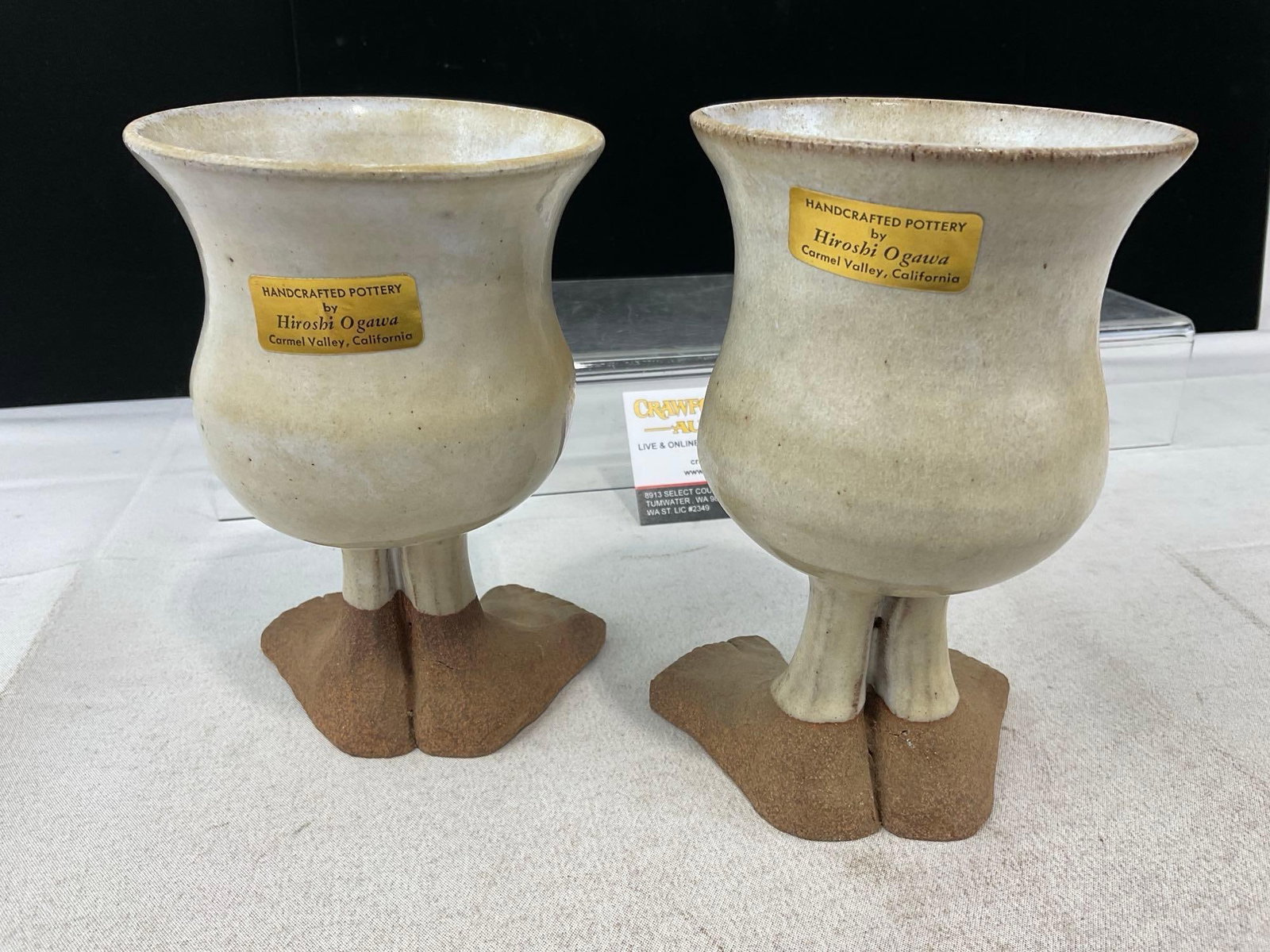 Pair of Handcrafted Pottery Cups by Hiroshi Ogawa, Figural people torsos w/feet - 3