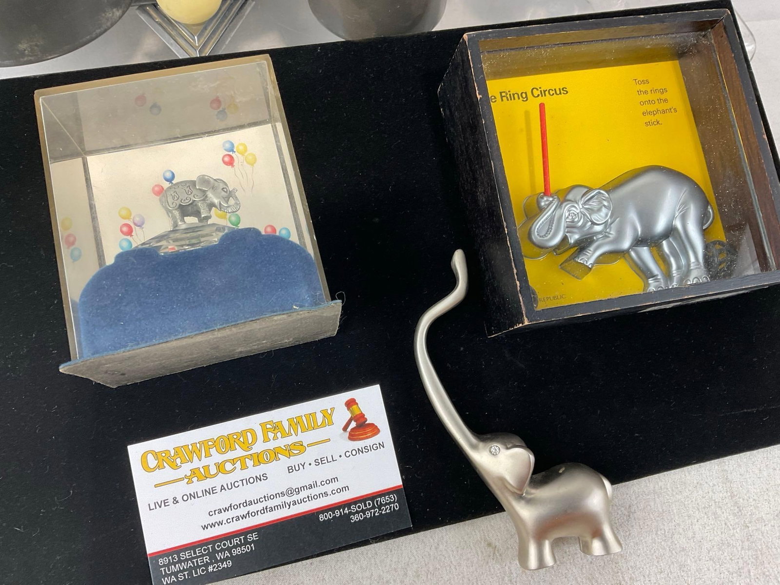 9 Elephant Shaped Pieces, 4 Lidded Graduated Jewelry Boxes, Timex Desk Clock, Ring Toy, Pewter Pi... - 3
