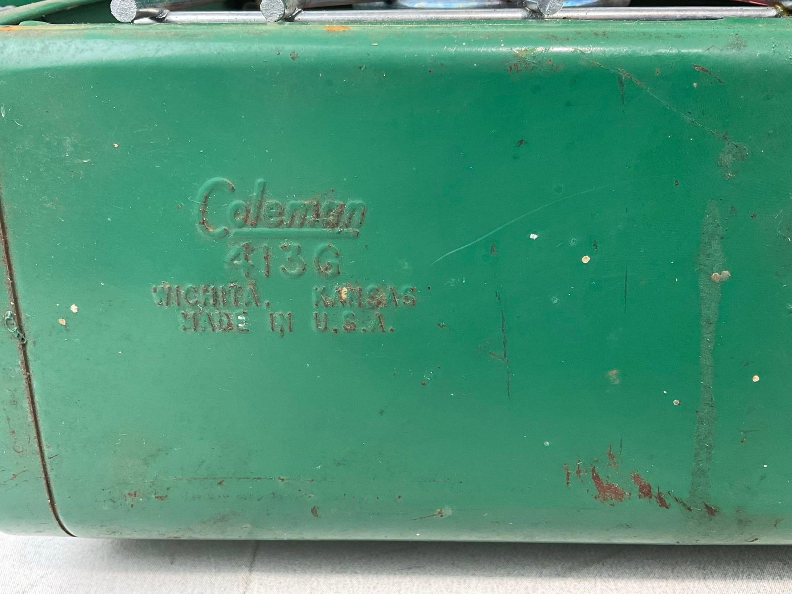 Vintage Coleman 413G Double Burner Camp Stove, white gas, 1950s-70s era, some finish wear - 2