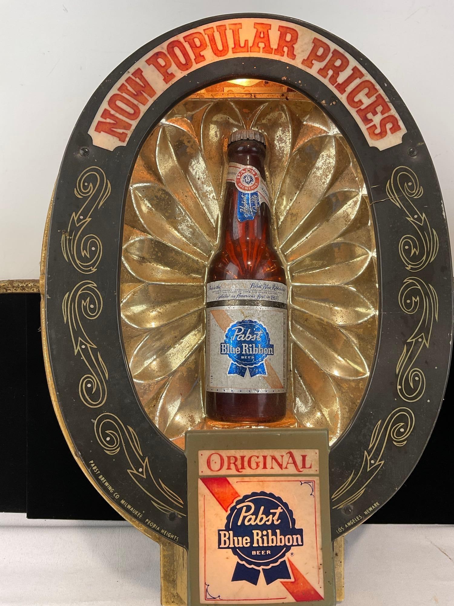 Vintage 1965 Pabst Blue Ribbon Beer Bar Sign, tested & working, Double Wall Sconce - 4
