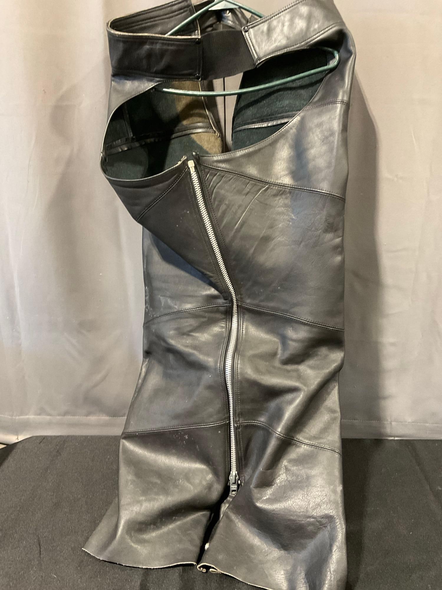 Harley-Davidson Leather Motorcycle Biker Chaps, Size Small, Black Leather - 3