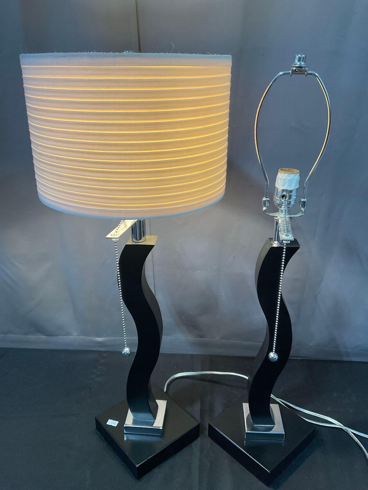 Pair of S-Curve Modern Table Lamps, tested & working, only 1 shade included - 4
