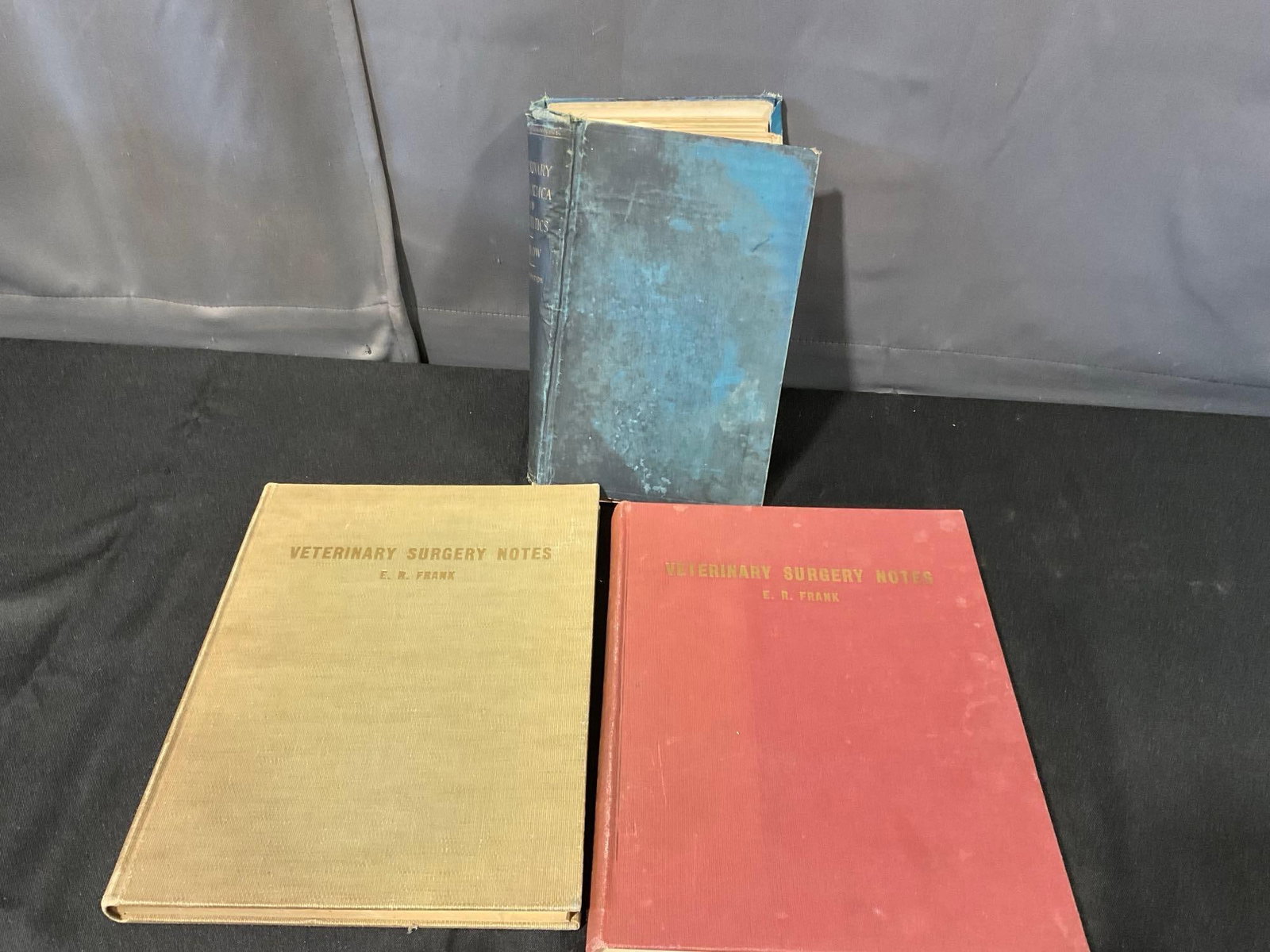 Set of 3 Old Veterinary Books, 2x 1940s Surgery Notes by ER Frank, & 1907 Diseases of the Horse: Appears to be in good shape. The piece measures approx 12h x 10w x 4d inches. See pics. E-6550