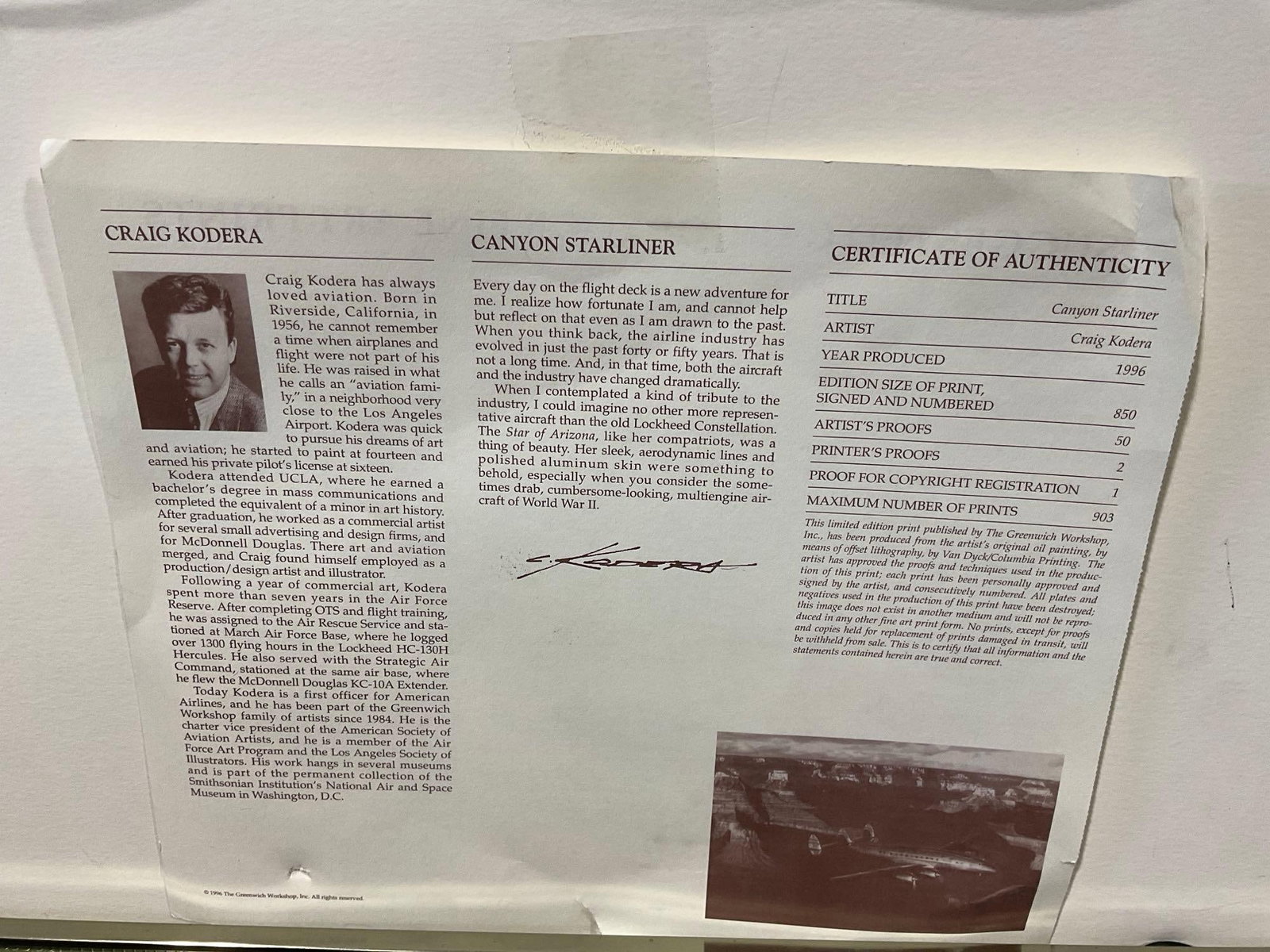 Framed Signed & #d 150/850 Litho, Canyon Starliner by Craig Kodera, 21x28 inches w/COA - 4