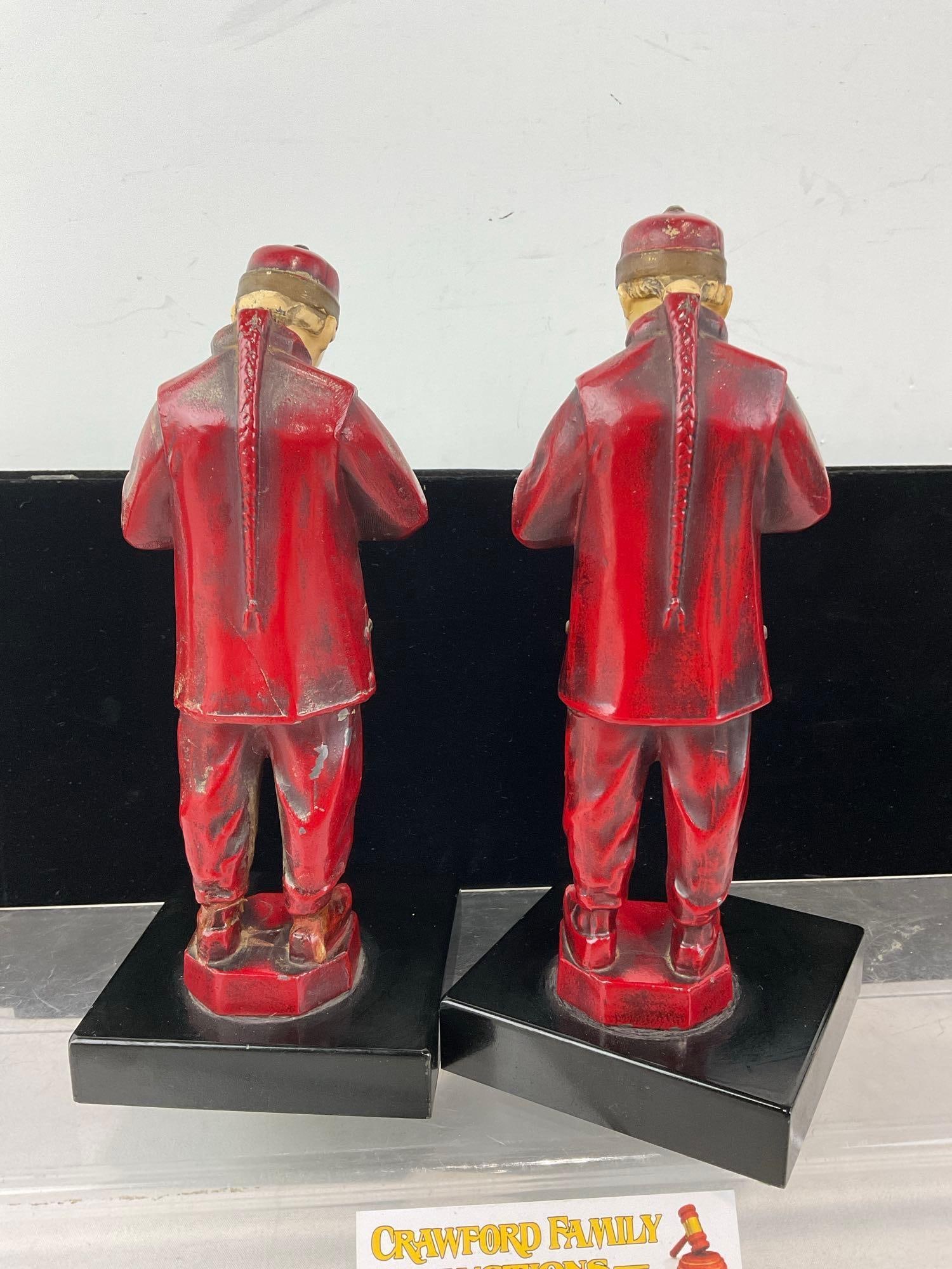 Early 20th Century Chinese Cold Painted Red Spelter Figurines, eating from small bowls on stone b... - 4