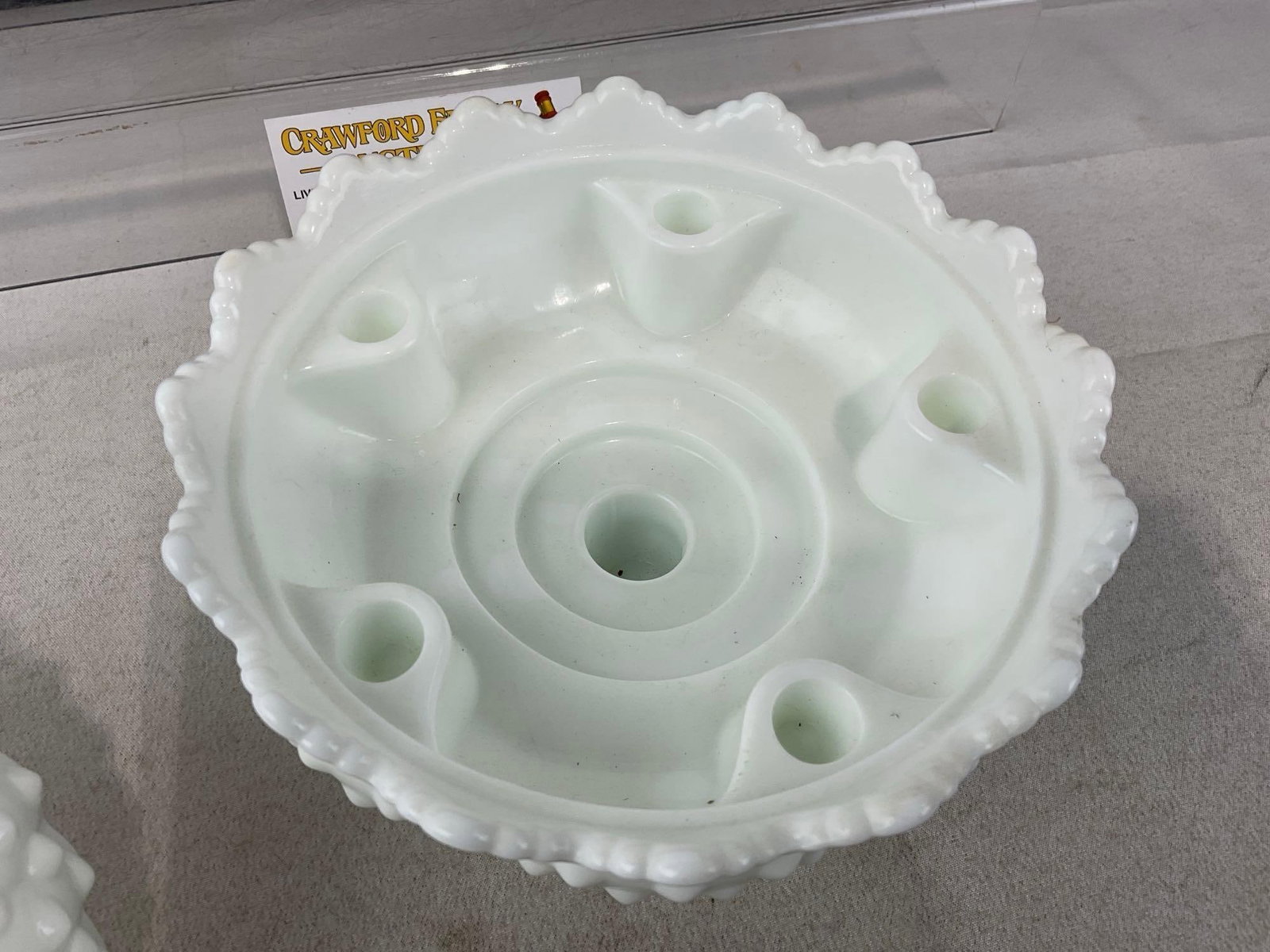 4 Fenton Milk Glass Pieces, Vase, Multi-Candle Bowl Centerpiece, & Pair of Scalloped Edge Ashtrays - 3