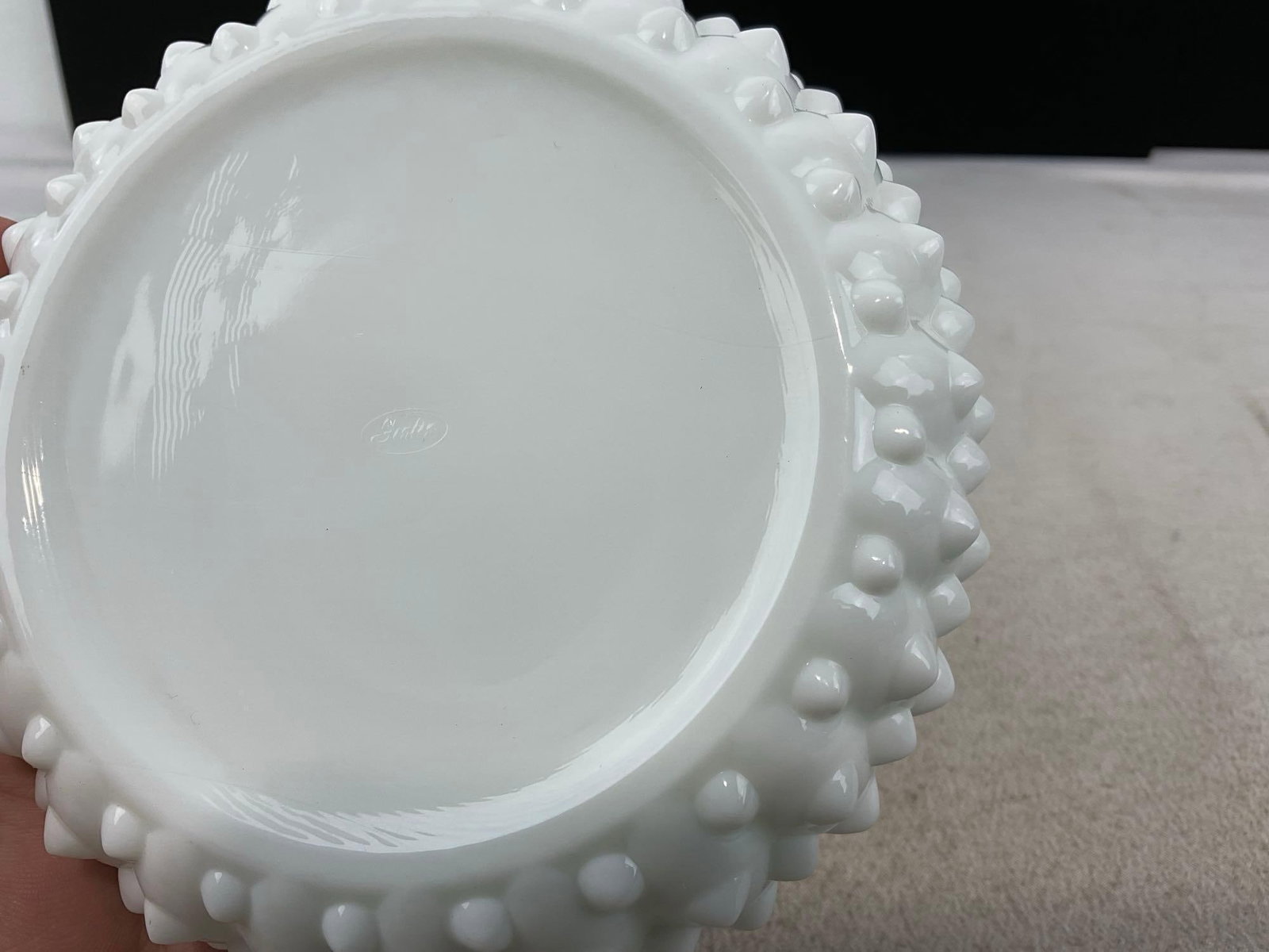 4 Fenton Milk Glass Pieces, Vase, Multi-Candle Bowl Centerpiece, & Pair of Scalloped Edge Ashtrays - 7