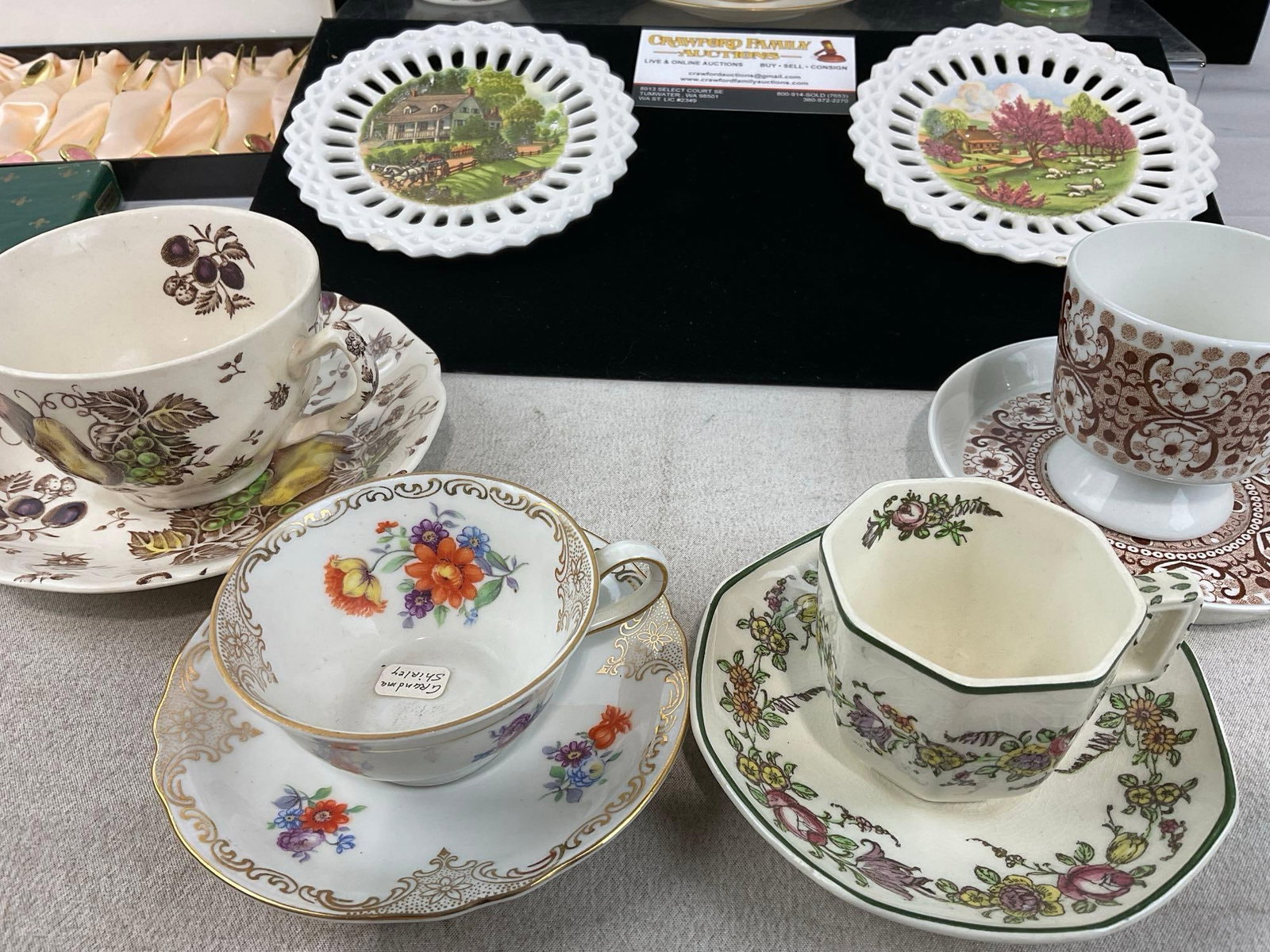 8 Lenox Place Card Holders, 5 cups, 7 saucers, 2 small creamers, Sunny Home Flatware Set - 2