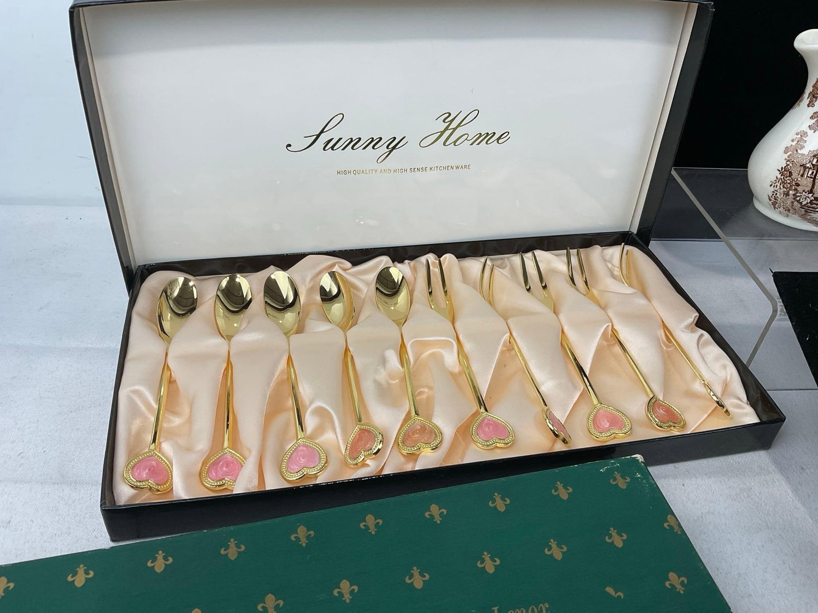 8 Lenox Place Card Holders, 5 cups, 7 saucers, 2 small creamers, Sunny Home Flatware Set - 4