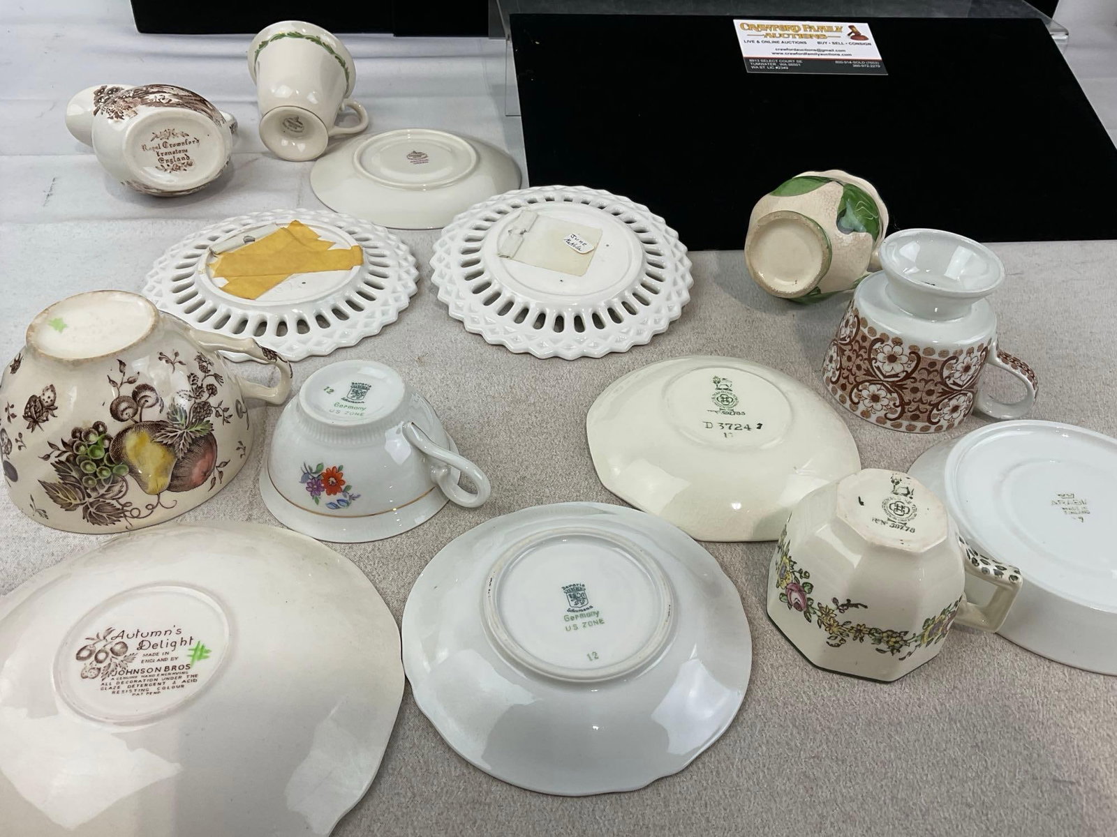 8 Lenox Place Card Holders, 5 cups, 7 saucers, 2 small creamers, Sunny Home Flatware Set - 6