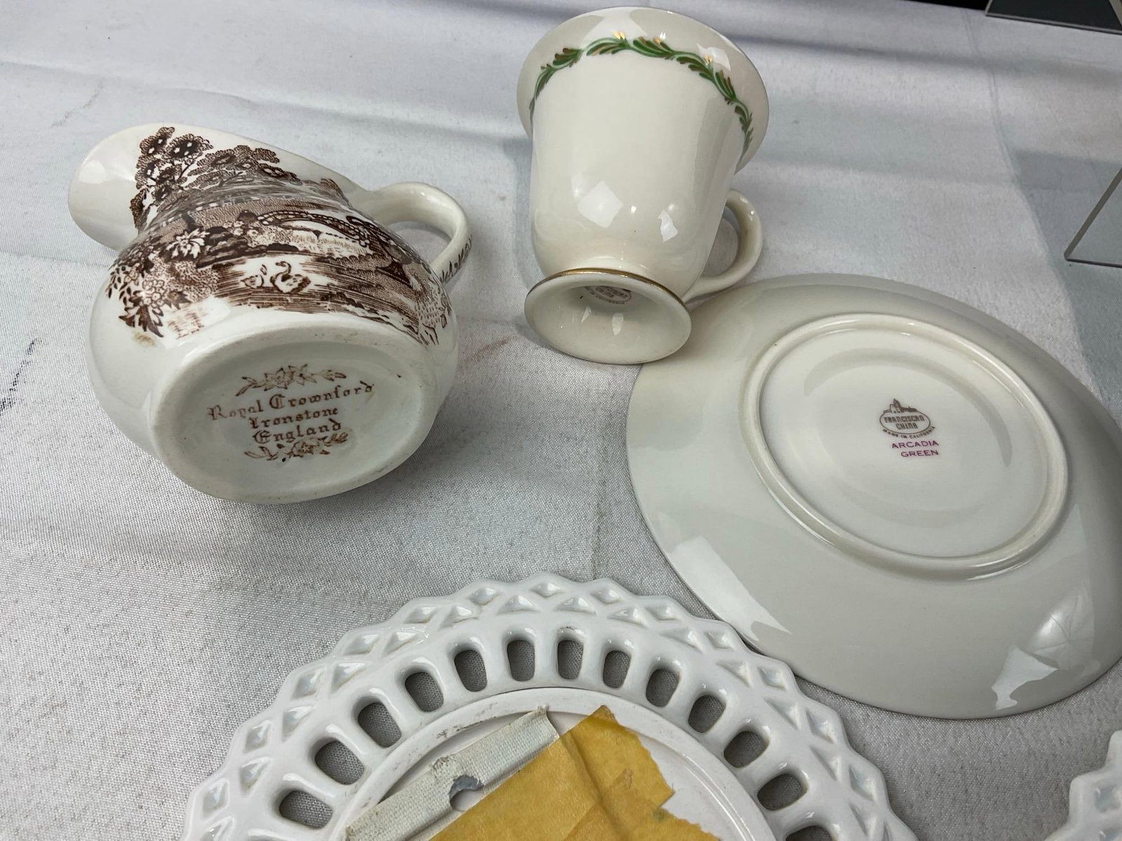 8 Lenox Place Card Holders, 5 cups, 7 saucers, 2 small creamers, Sunny Home Flatware Set - 9