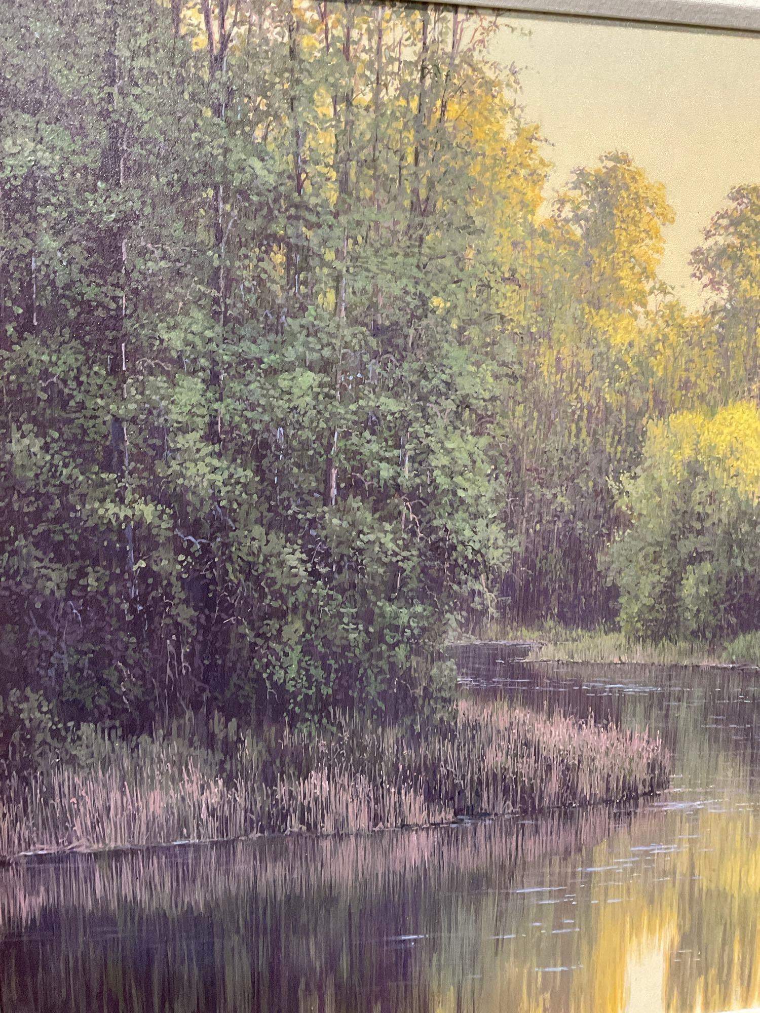 Framed Large Landscape Oil on Paper Painting Riverside Scene, by John Paul Braman, 38x52 inches - 3