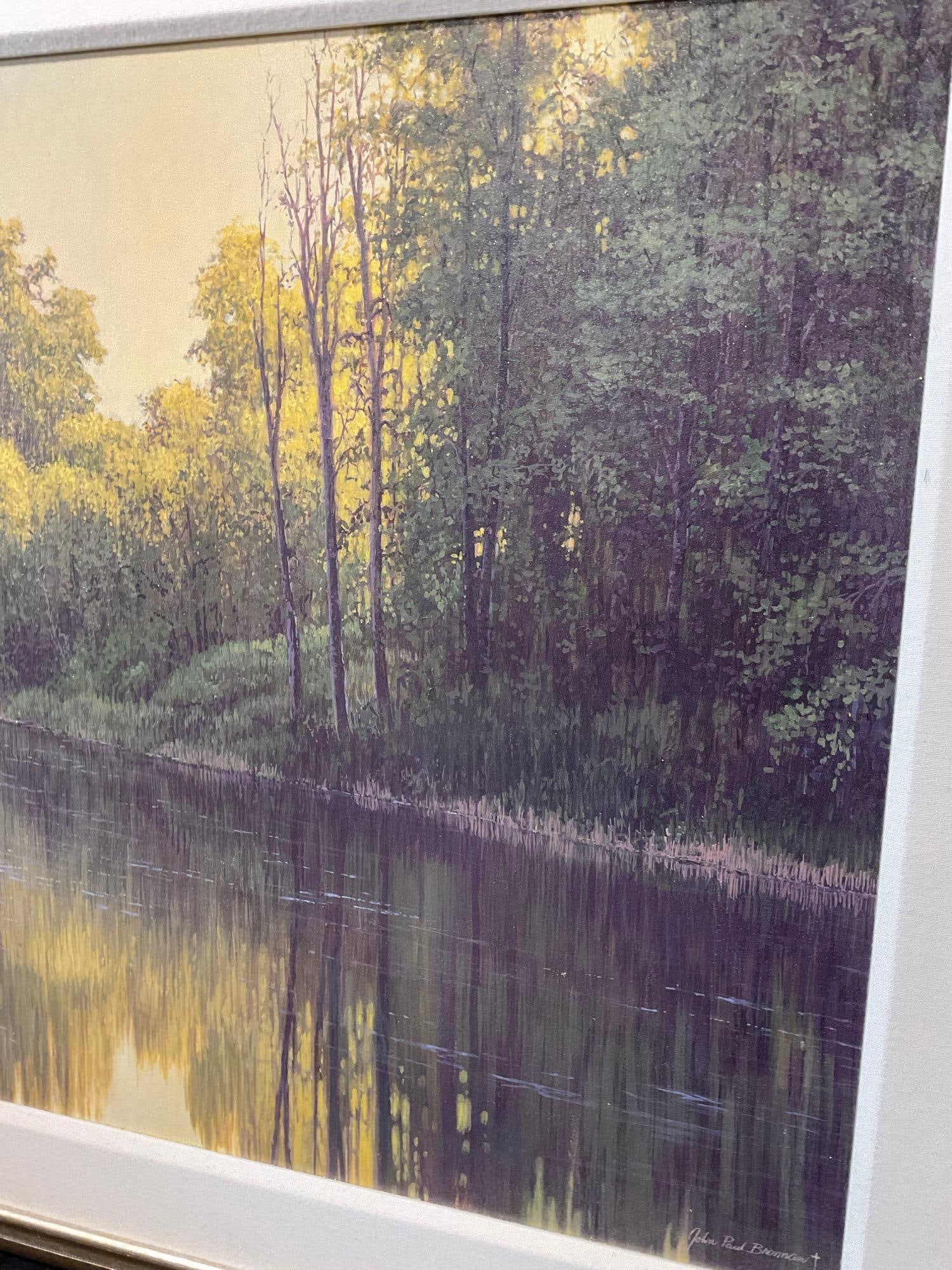 Framed Large Landscape Oil on Paper Painting Riverside Scene, by John Paul Braman, 38x52 inches - 4