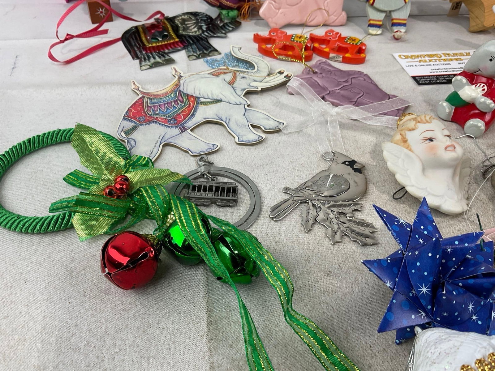 Variety of Christmas Ornaments, Pewter Cardinals, Elephants, Santa, Lenox Tree, Folded Paper & more - 6