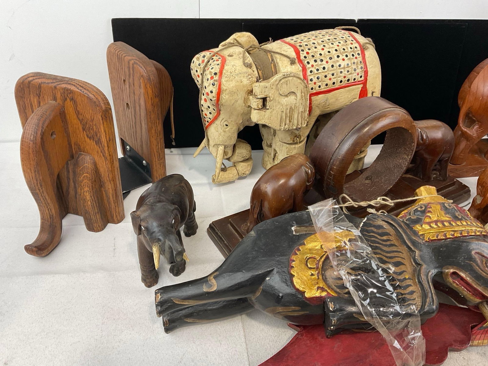 Assorted Elephant Carved Wooden Figures, Balinesian style Puppers, Thai style w/rider & Rocking Toy - 2