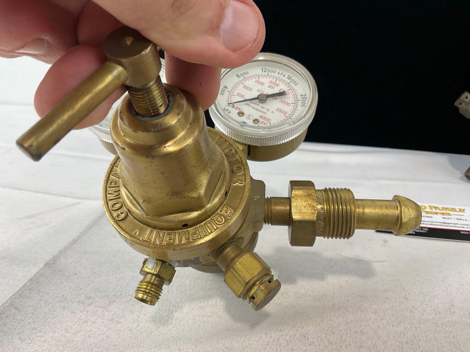 Pair of Cast Brass Victor Equipment Co. Valves, w/Oxygen/Acetylene US Gauge Co. Gas Gauges - 3