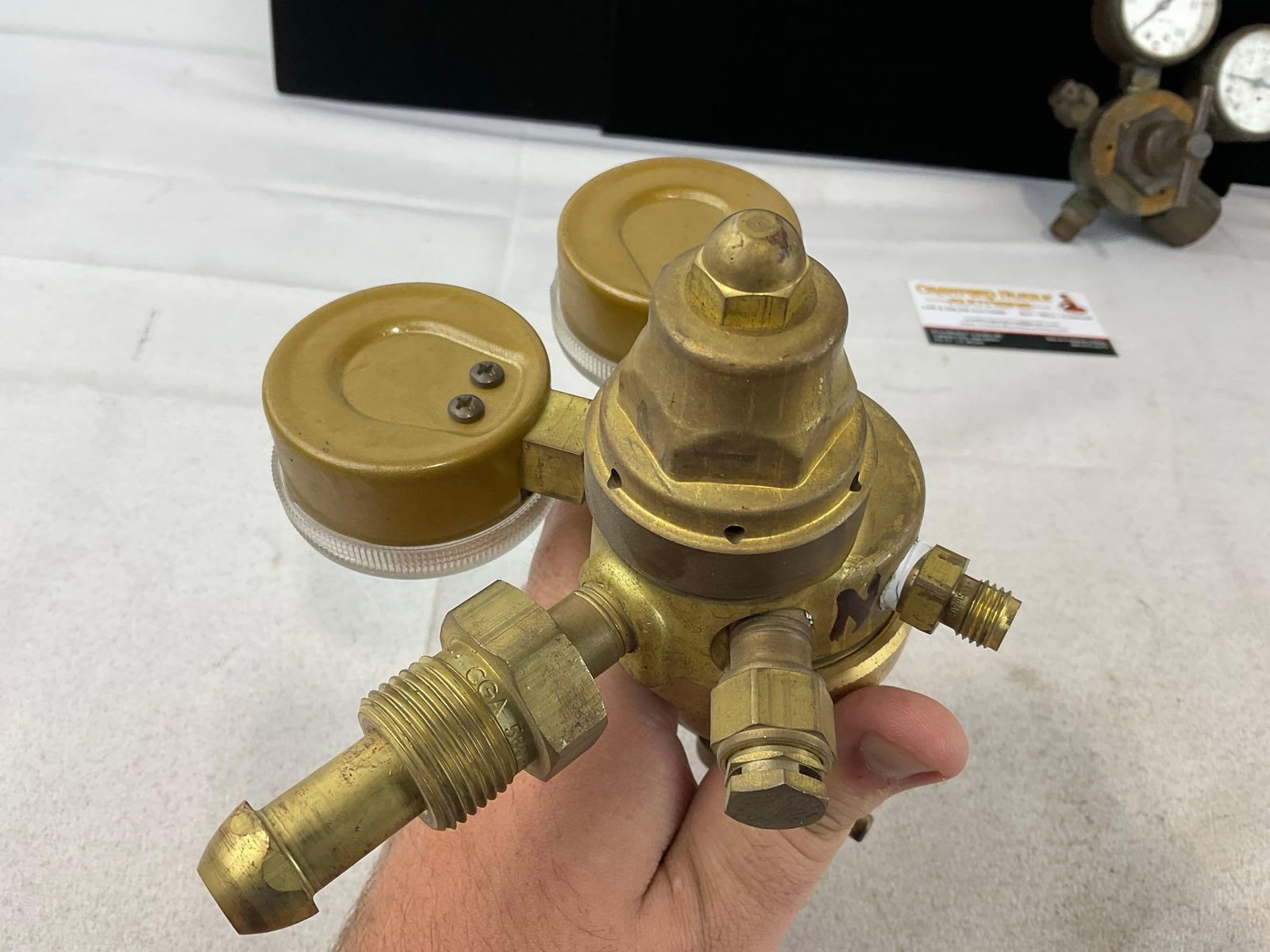 Pair of Cast Brass Victor Equipment Co. Valves, w/Oxygen/Acetylene US Gauge Co. Gas Gauges - 4