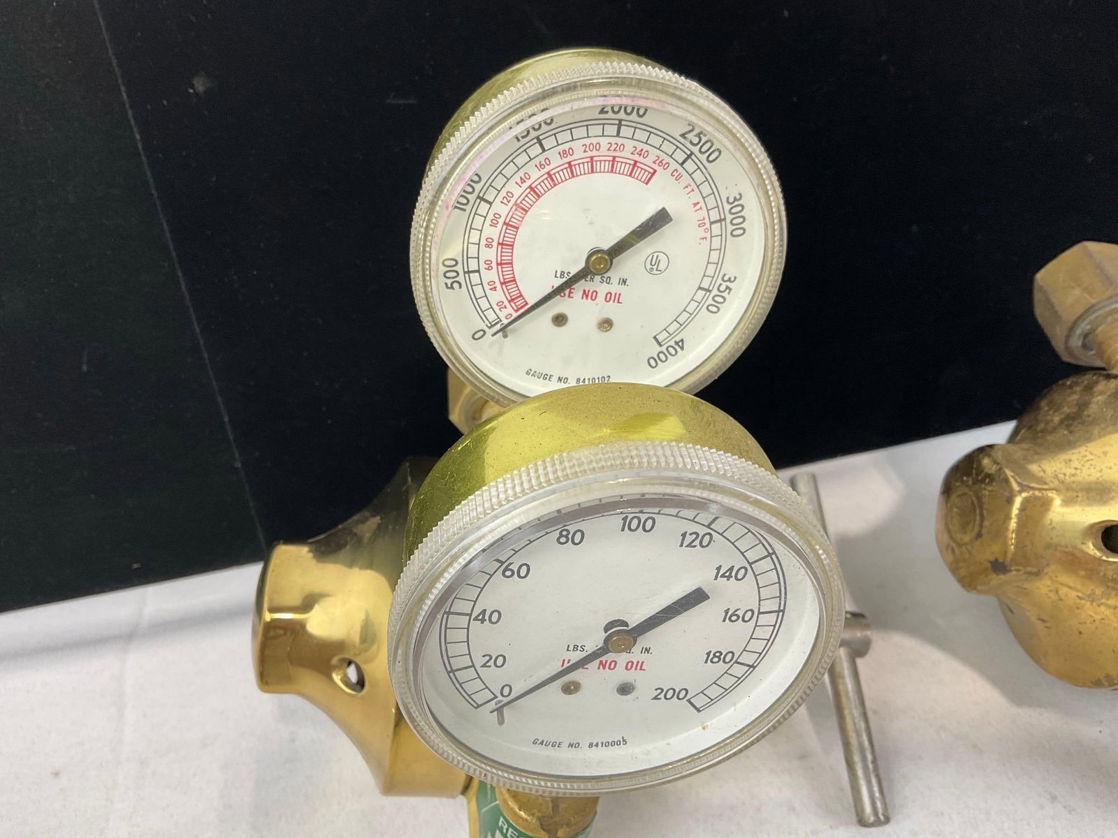 Pair of Cast Brass Heavy-Duty Single-Stage Oxygen/Gas Pressure Regulators - 2