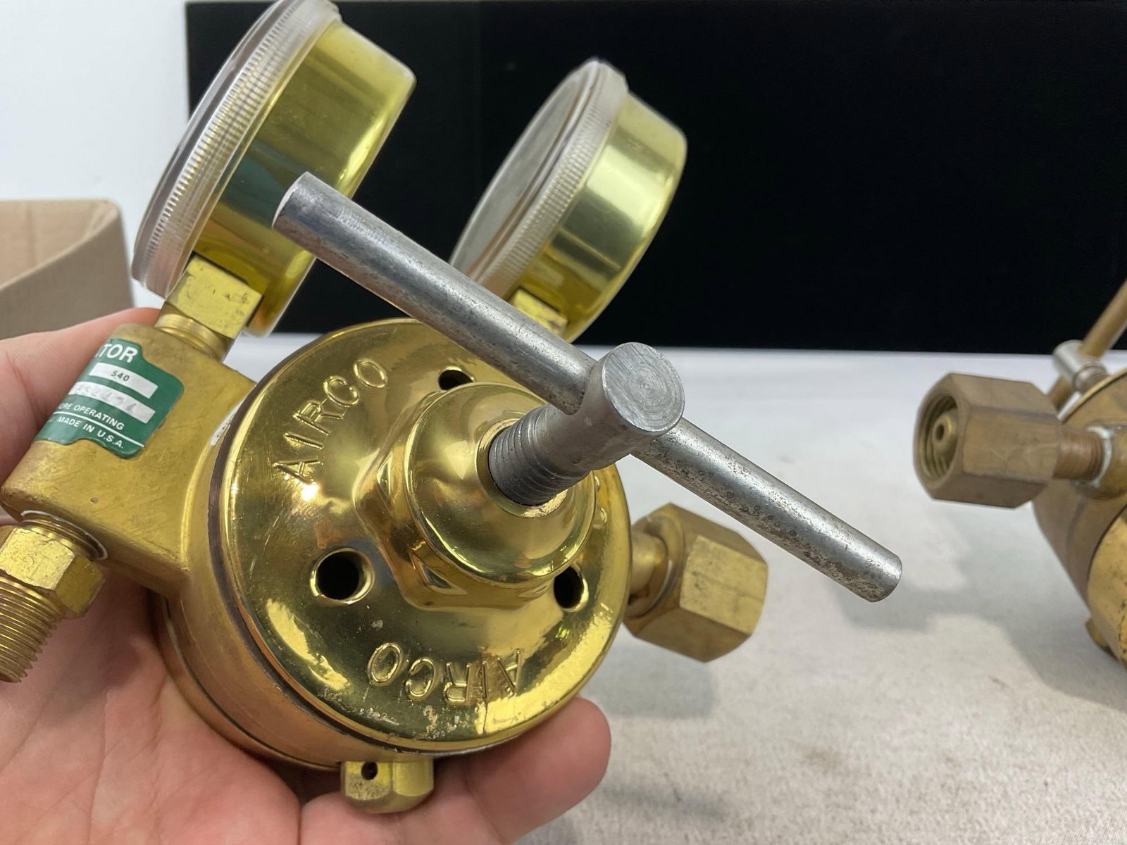 Pair of Cast Brass Heavy-Duty Single-Stage Oxygen/Gas Pressure Regulators - 6