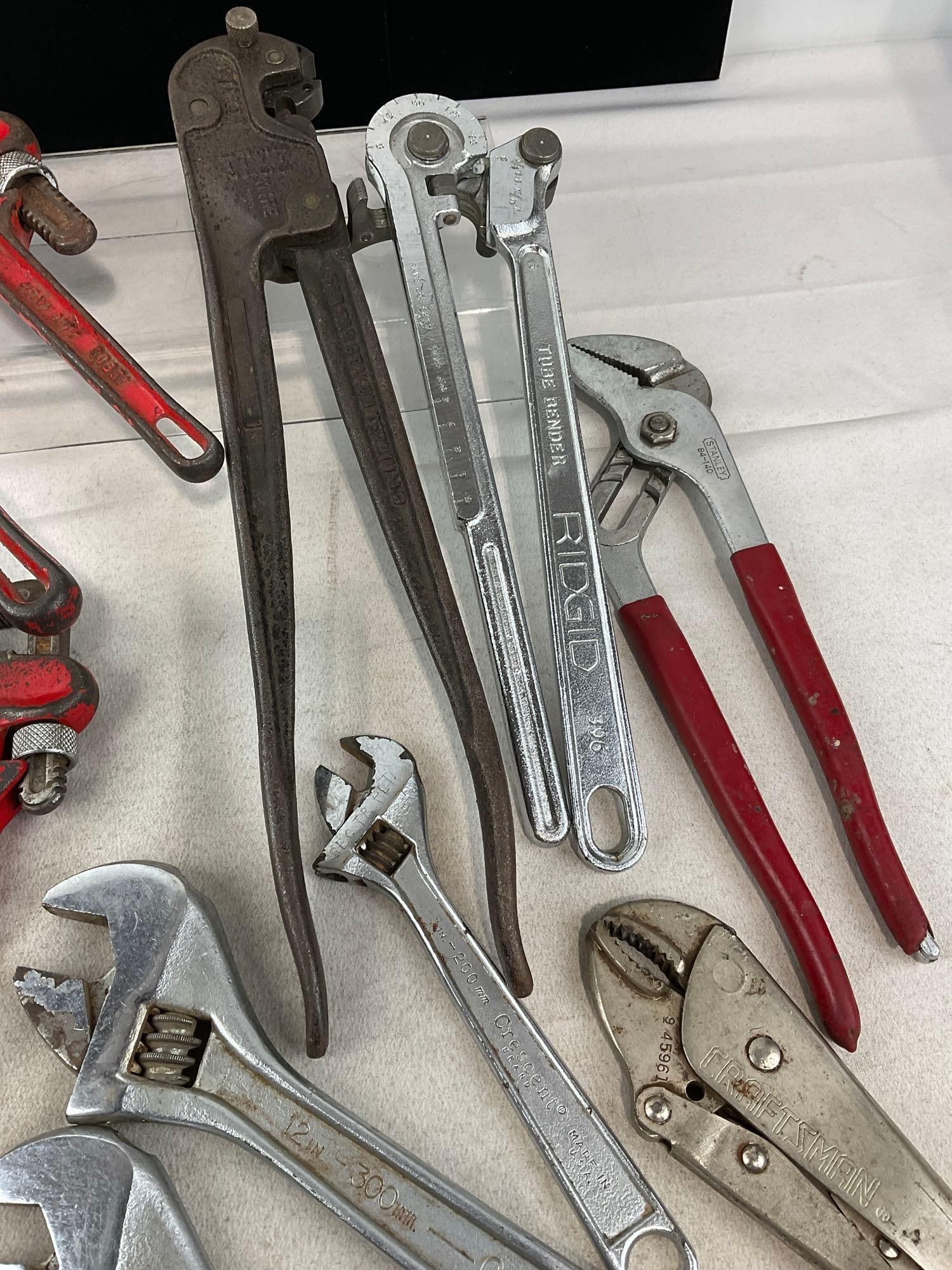 9 Sears/Craftsman Pipe Wrenches, assorted sizes, 5 Crescent Wrenches, Locking Pliers, & more - 3