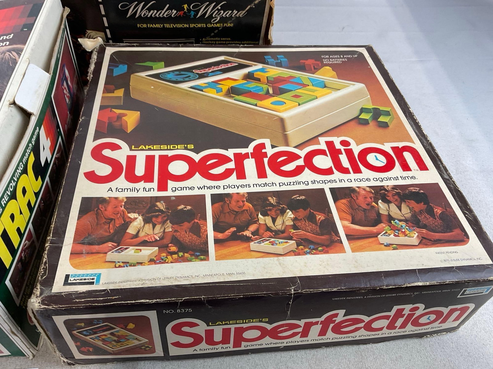 3 Vintage Games, Wonder Wizard TV game system, Trac 4, & Superfection Pattern board games - 2