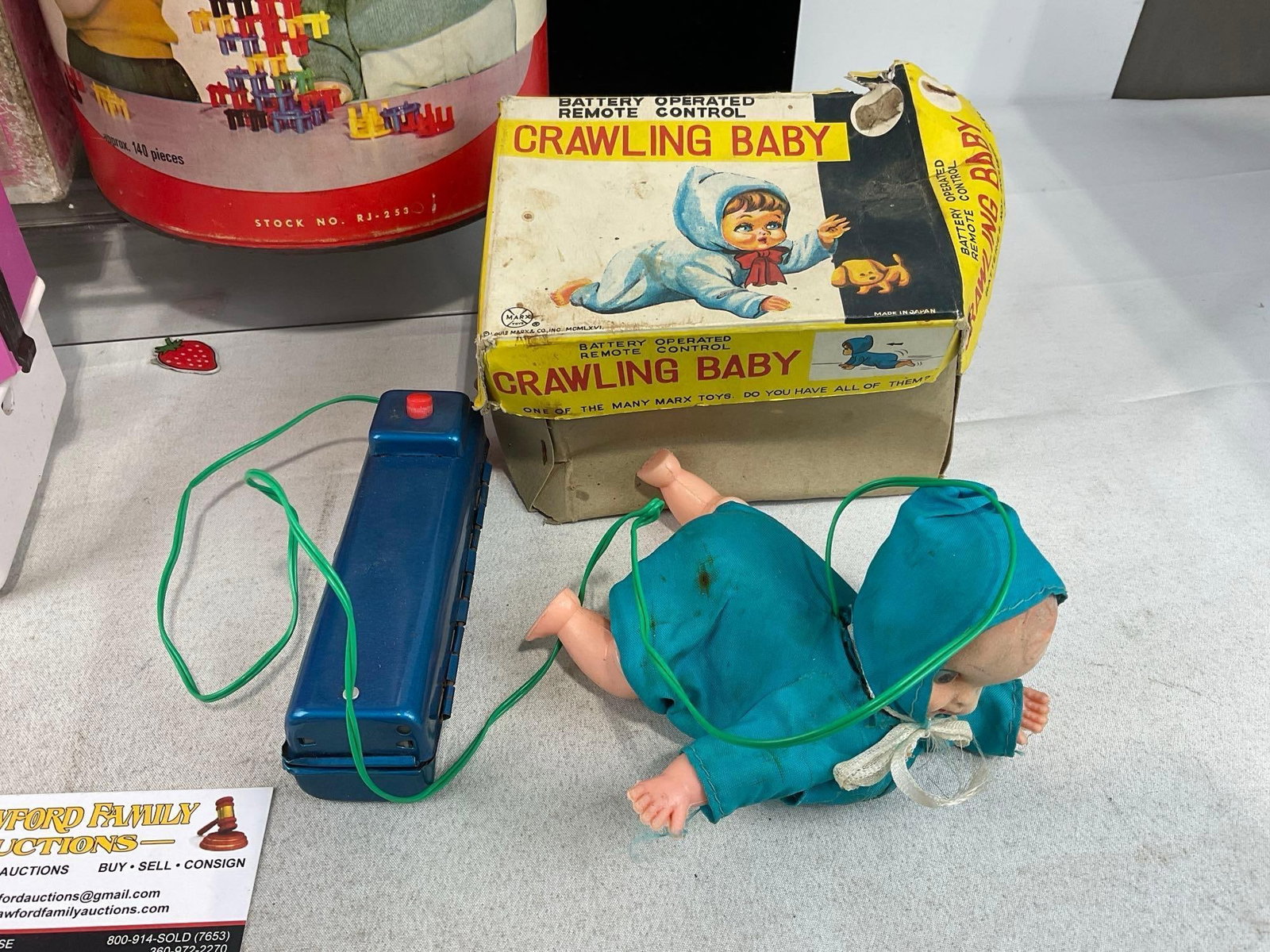 Sears Lockstitch Childs Sewing Machine, RingaMajigs w/cylinder box, Marx Crawling Baby w/remote Toy - 2