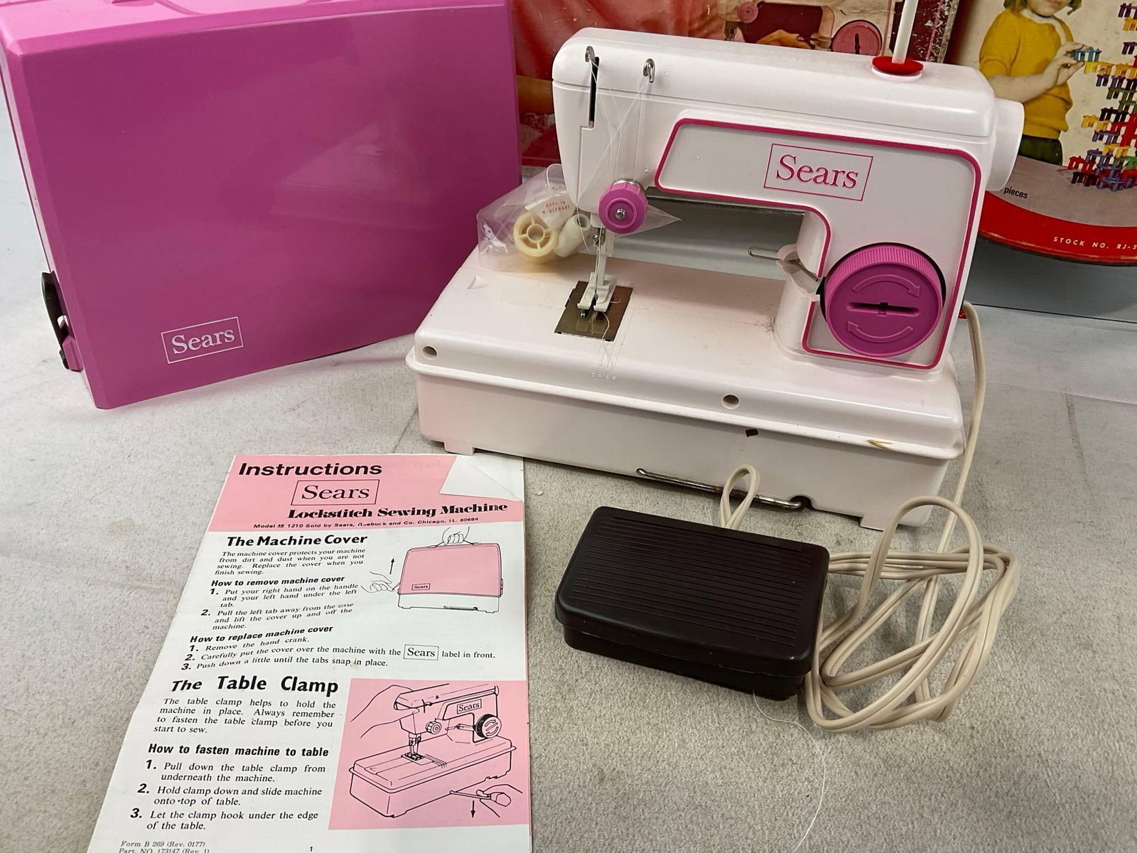 Sears Lockstitch Childs Sewing Machine, RingaMajigs w/cylinder box, Marx Crawling Baby w/remote Toy - 5