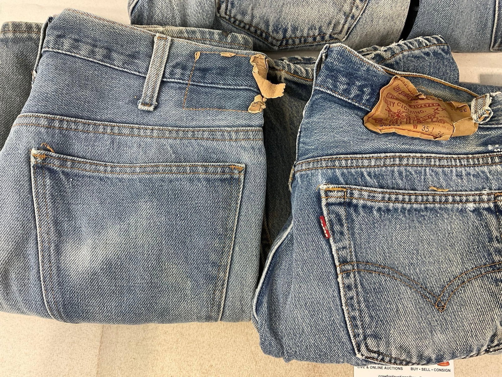 5 Vintage Levi Strauss Jeans, 501xx 35w 36l, 2x 35w 34l, & more, some wear & discoloration - 3