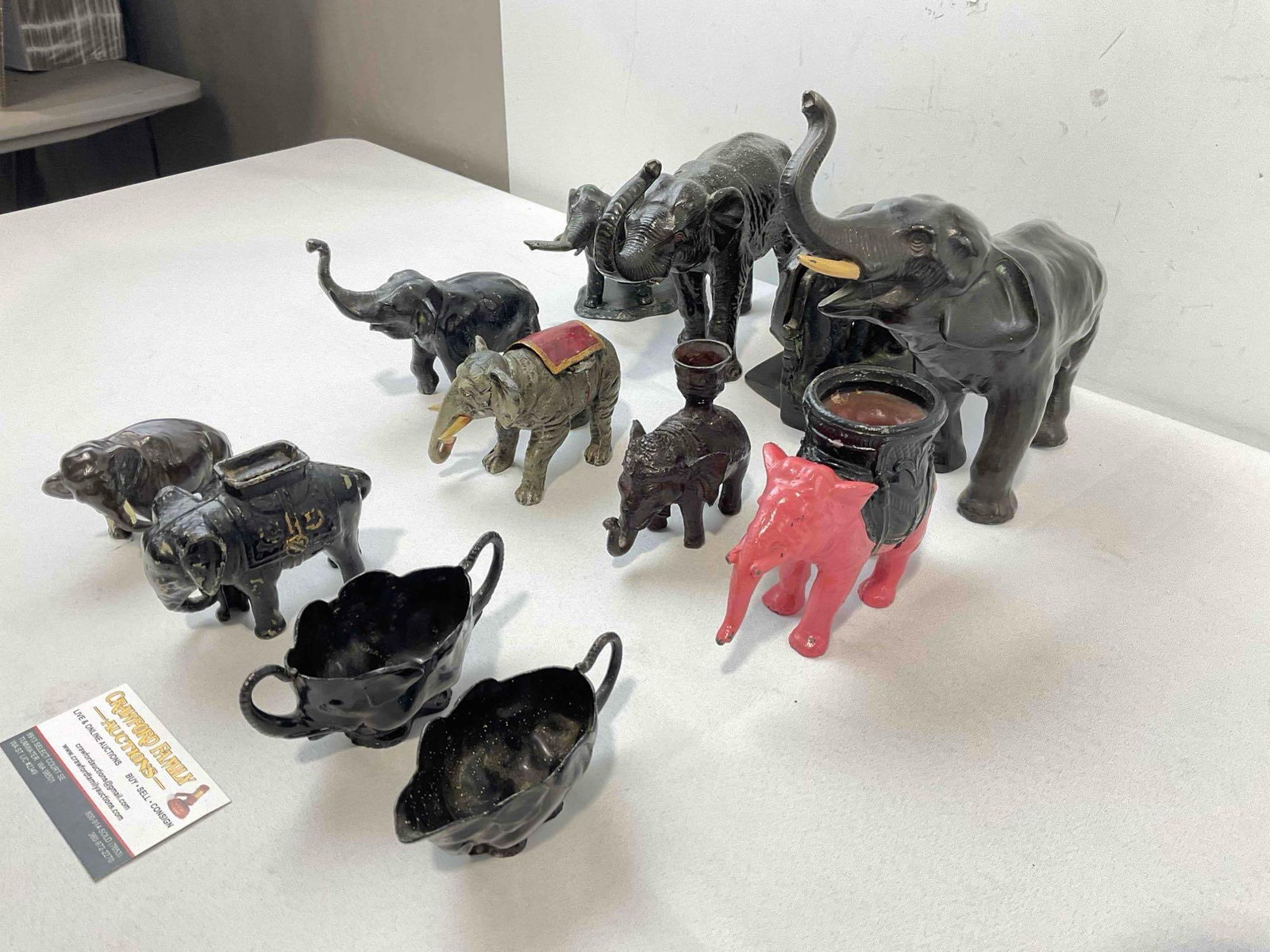 12 pcs Vintage Metal Elephant Figurines, incl. Candle Holder, Coin Bank, Book Ends & More! - 3