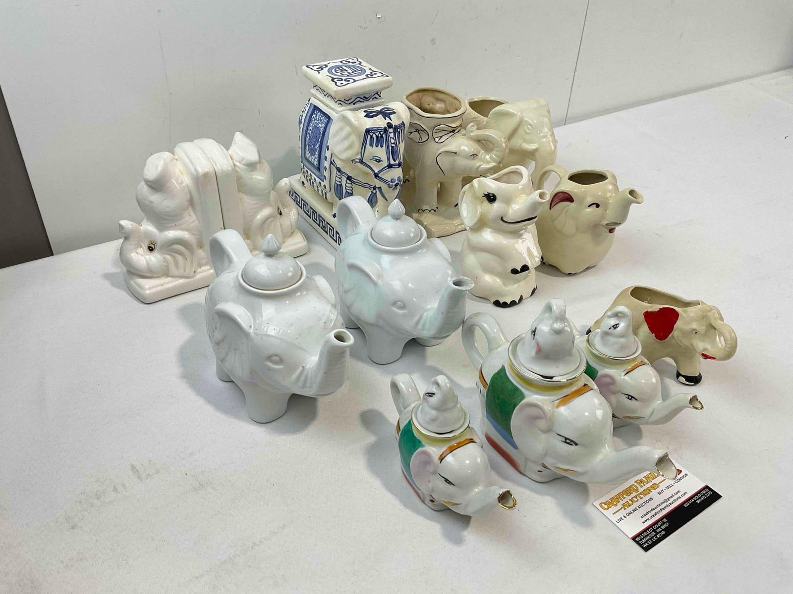 12 pcs Vintage Ceramic Elephant Figurines, incl. Planters, Teapots, Bookends & More! See pics. - 2