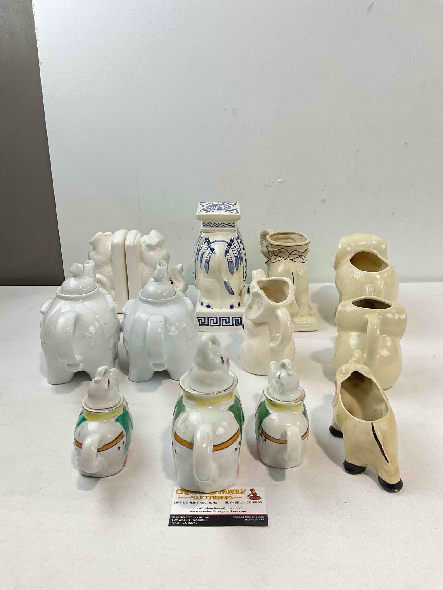 12 pcs Vintage Ceramic Elephant Figurines, incl. Planters, Teapots, Bookends & More! See pics. - 4