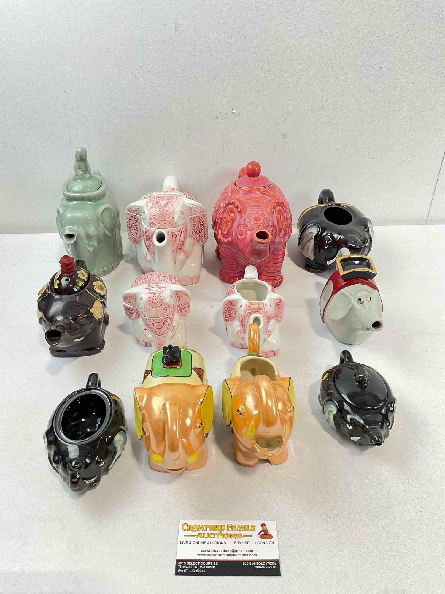 12 pcs Charming Ceramic Elephant Tea Set Dishes, incl. Teapots, Creamers, Sugar Bowl. (1 of 6)
