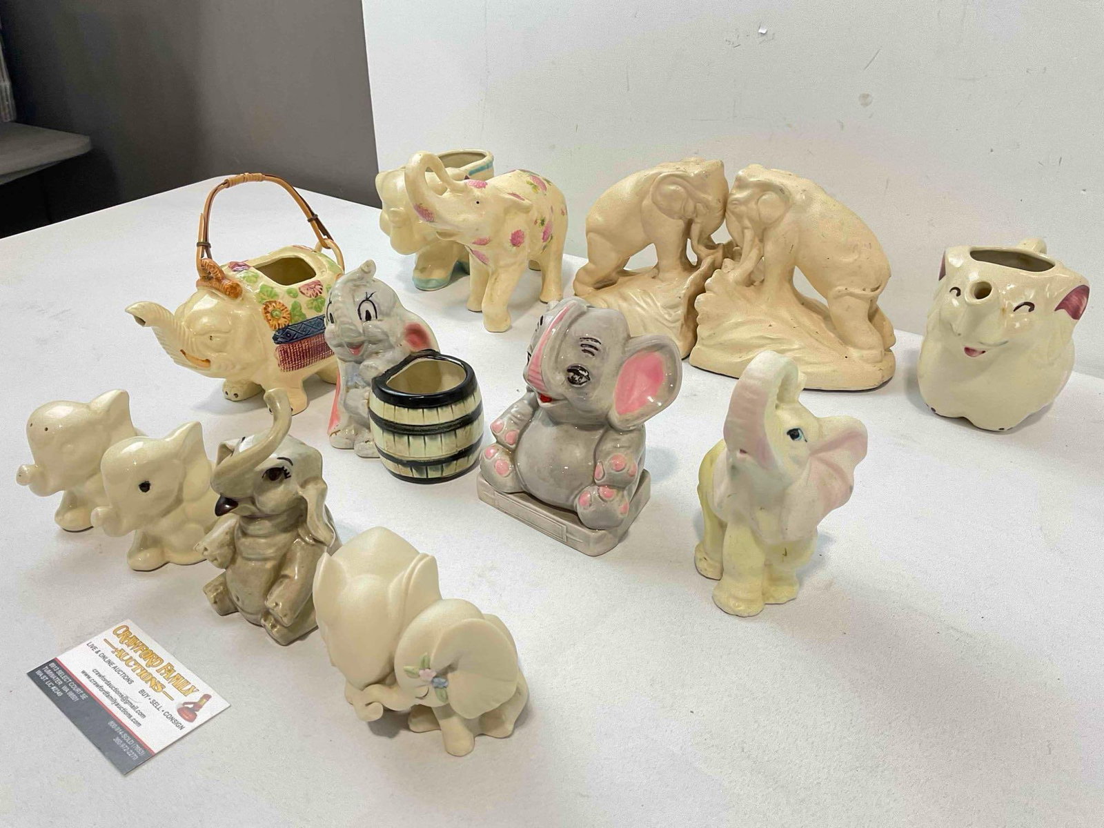 12 pcs Vintage Elephant Figurine Collection, incl. Metal Bookends, Ceramic Planter & More! - 2