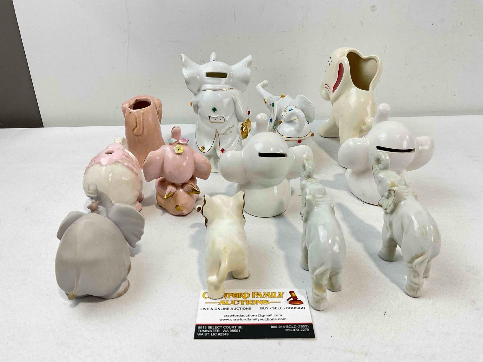 12 pcs Vintage Ceramic Elephant Figurines, incl. Planters, Coin Banks & More! Good Condition. - 4