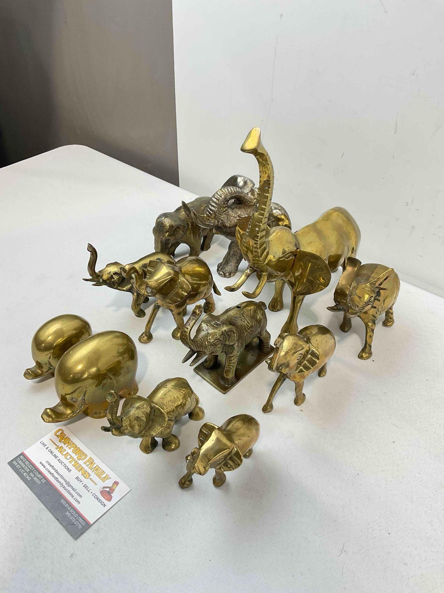 12 pcs Vintage Brass Metal Elephant Figurines & Paperweights. Good Condition. See pics. - 2