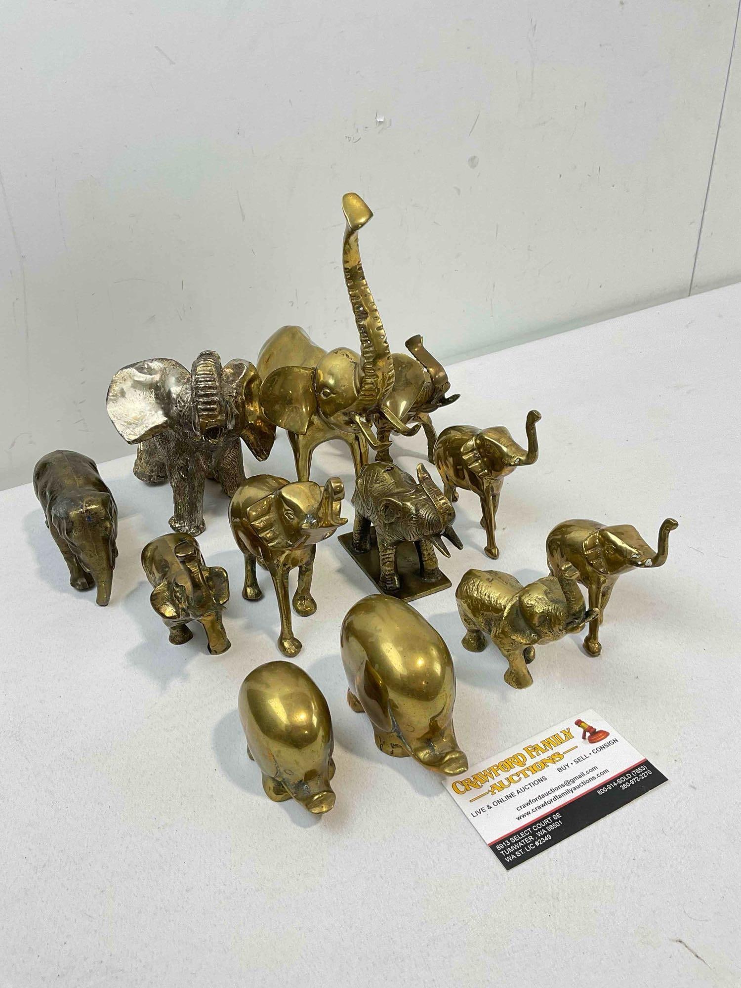 12 pcs Vintage Brass Metal Elephant Figurines & Paperweights. Good Condition. See pics. - 3
