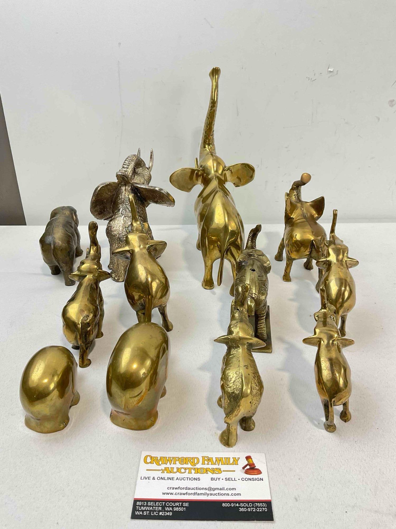 12 pcs Vintage Brass Metal Elephant Figurines & Paperweights. Good Condition. See pics. - 4