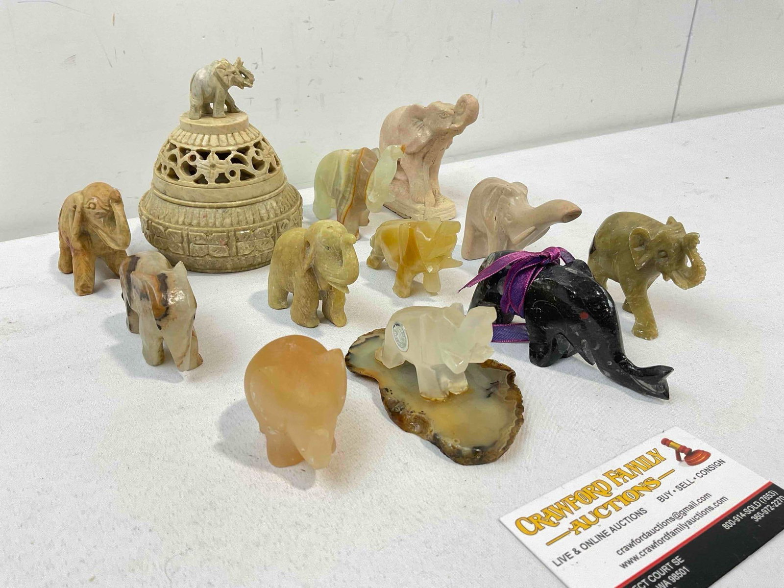12 pcs Carved Stone Elephant Figurines & Paper Weights, incl. Agate, Onyx, Jasper & More! - 2